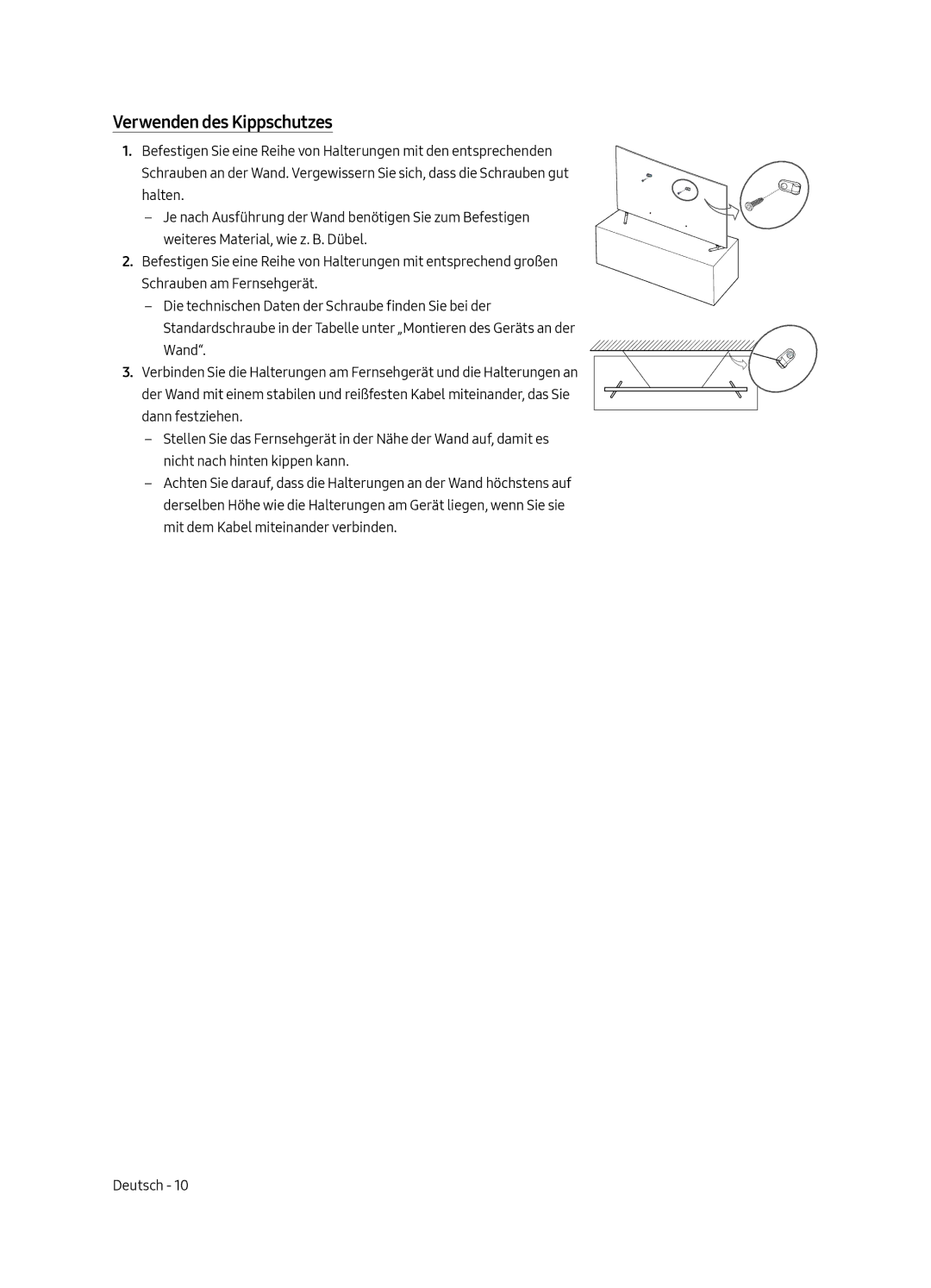 Samsung QE55Q6FGMTXZG, QE55Q6FAMTXZG, QE55Q6FAMTXXH manual Verwenden des Kippschutzes 