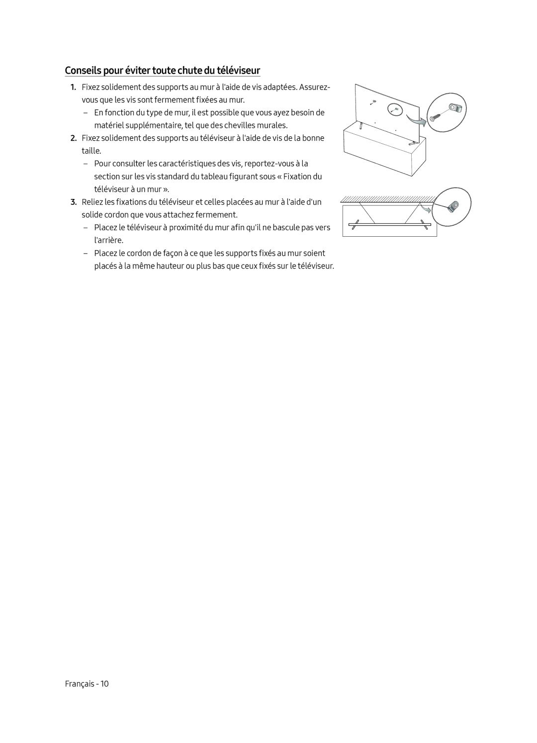 Samsung QE55Q6FAMTXXH, QE55Q6FGMTXZG, QE55Q6FAMTXZG manual Conseils pour éviter toute chute du téléviseur 