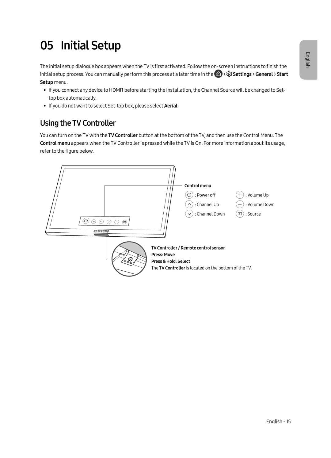 Samsung QE65Q7CAMTXSQ, QE55Q7CAMTXSQ manual Initial Setup, Using the TV Controller 