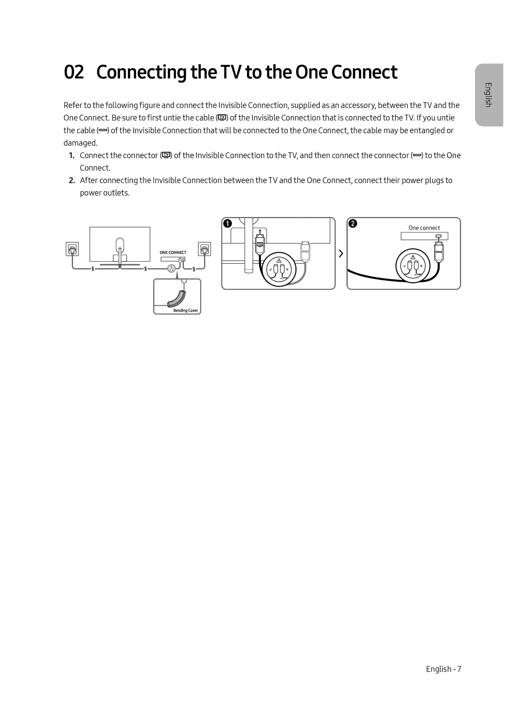 Samsung QE65Q7CAMTXSQ, QE55Q7CAMTXSQ manual Connecting the TV to the One Connect 