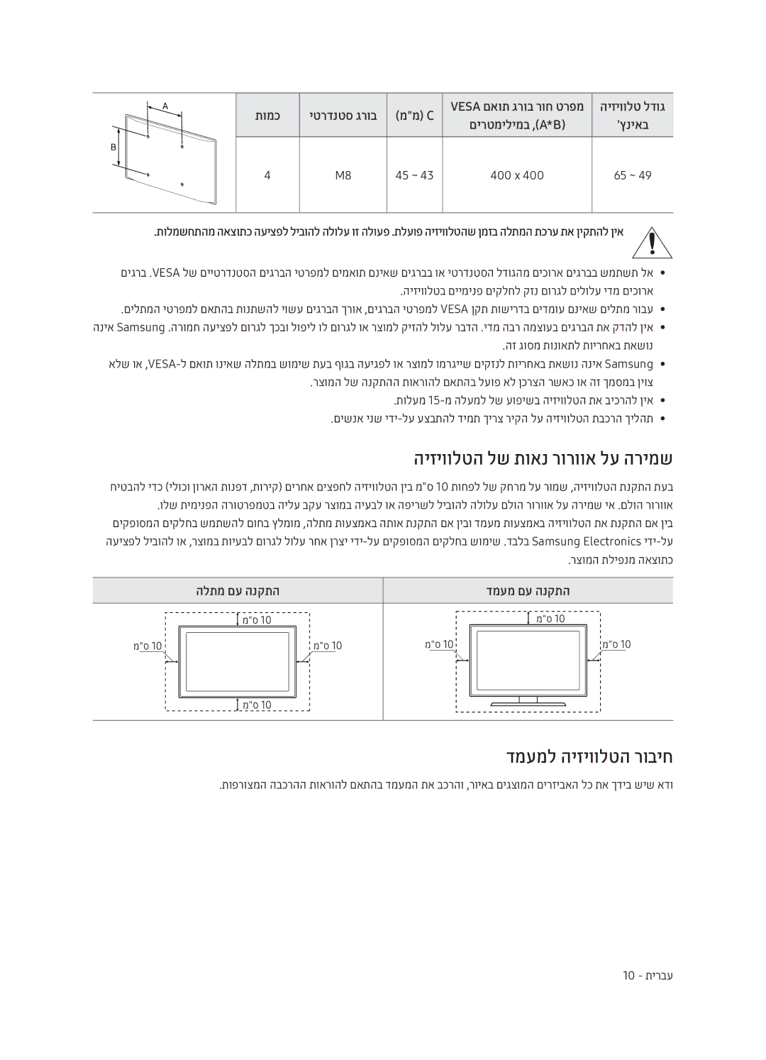 Samsung QE55Q7CAMTXSQ, QE65Q7CAMTXSQ manual היזיוולטה לש תואנ רורווא לע הרימש, דמעמל היזיוולטה רוביח, תומכ יטרדנטס גרוב 