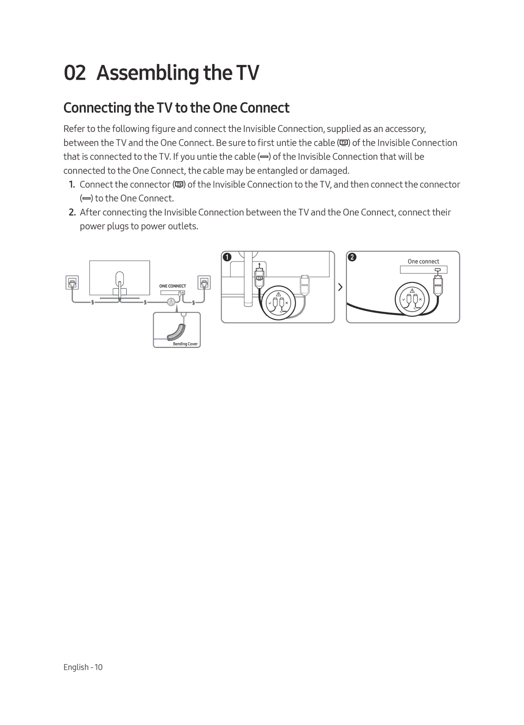 Samsung QE49Q7CAMTXXH, QE55Q7CAMTXXH, QE49Q7CAMTXZG, QE65Q7CAMTXXH Assembling the TV, Connecting the TV to the One Connect 