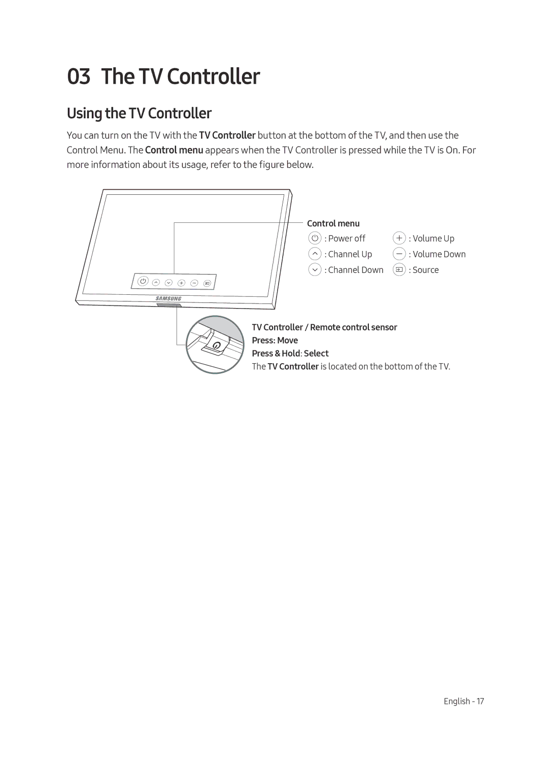 Samsung QE49Q7CAMTXXH, QE55Q7CAMTXXH, QE49Q7CAMTXZG, QE65Q7CAMTXXH, QE49Q7CAMTXXC, QE49Q7CAMTXZT Using the TV Controller 