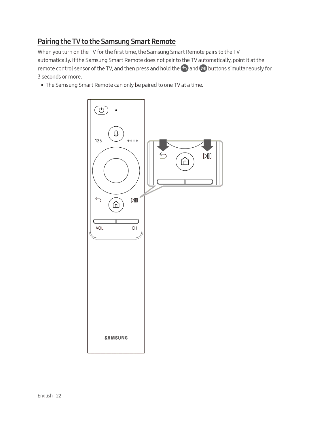 Samsung QE49Q7CAMTXZG, QE55Q7CAMTXXH, QE65Q7CAMTXXH, QE49Q7CAMTXXH, QE49Q7CAMTXXC Pairing the TV to the Samsung Smart Remote 