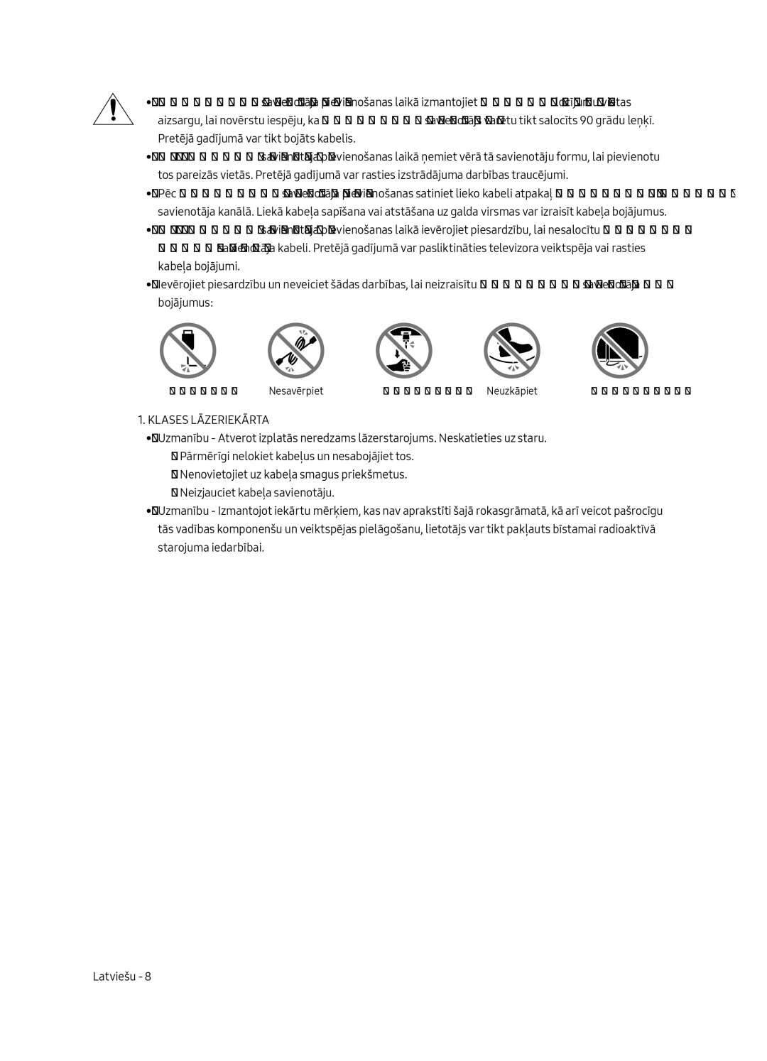 Samsung QE49Q7CAMTXZT, QE55Q7CAMTXXH, QE55Q7CAMTXZG, QE49Q7CAMTXZG, QE65Q7CAMTXXH, QE65Q7CAMTXZG manual Klases Lāzeriekārta 