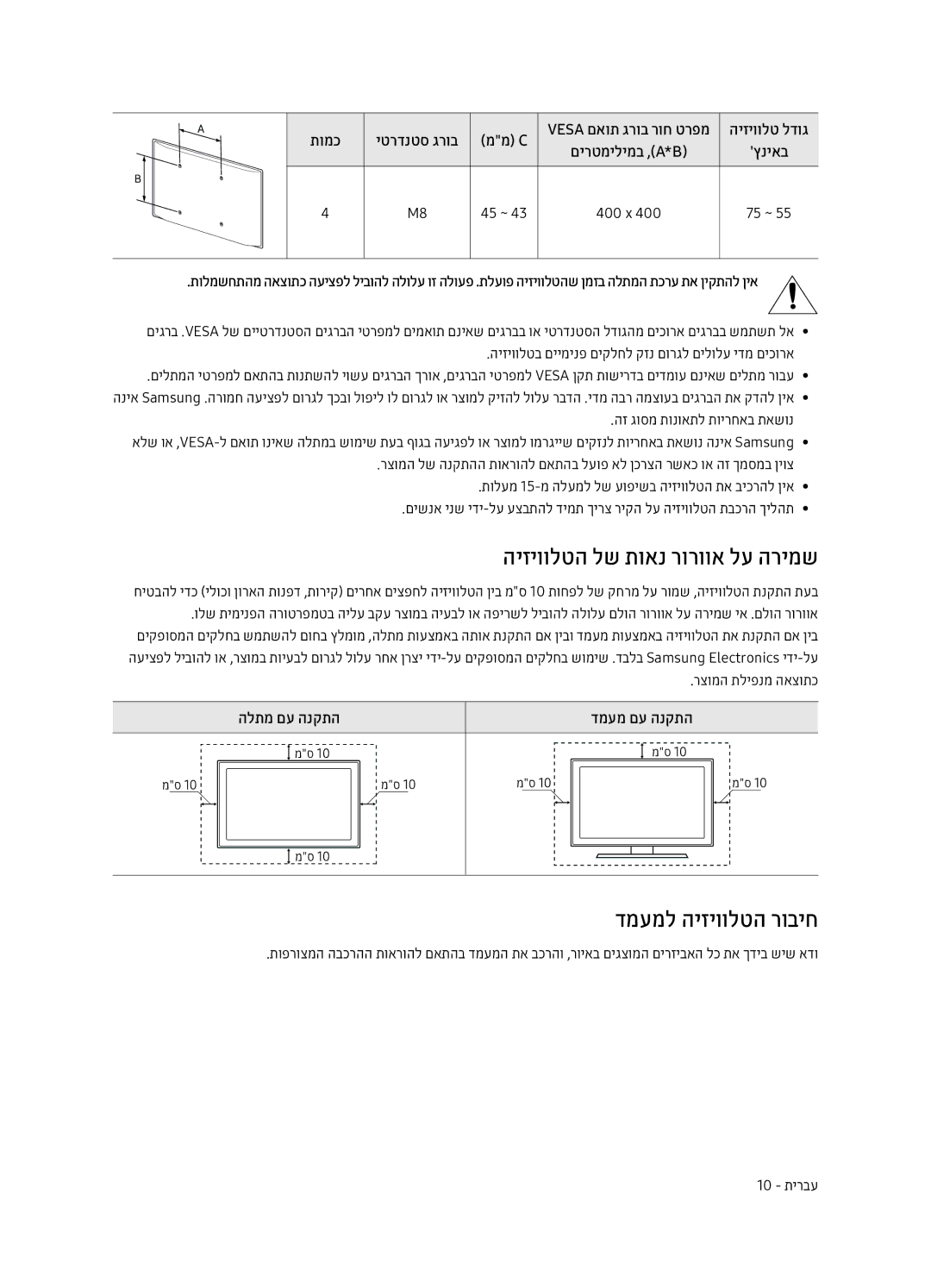 Samsung QE75Q7FAMTXSQ, QE55Q7FAMTXSQ manual היזיוולטה לש תואנ רורווא לע הרימש, דמעמל היזיוולטה רוביח, תומכ יטרדנטס גרוב 