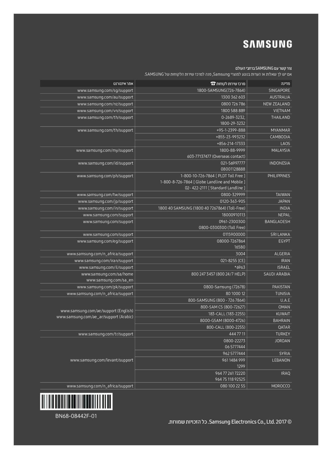 Samsung QE55Q7FAMTXSQ, QE75Q7FAMTXSQ, QE65Q7FAMTXSQ manual םלועה יבחרב Samsung םע רשק רוצ 