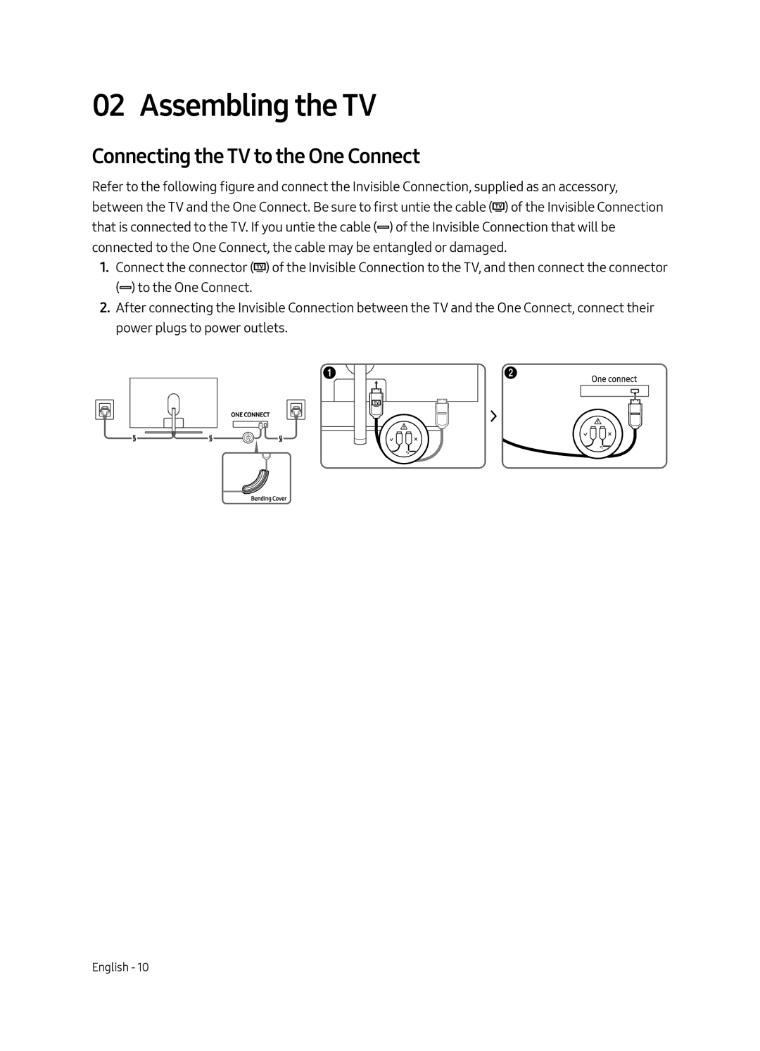 Samsung QE65Q8CAMTXXH, QE55Q8CAMTXXH, QE75Q8CAMTXXH manual Assembling the TV, Connecting the TV to the One Connect 