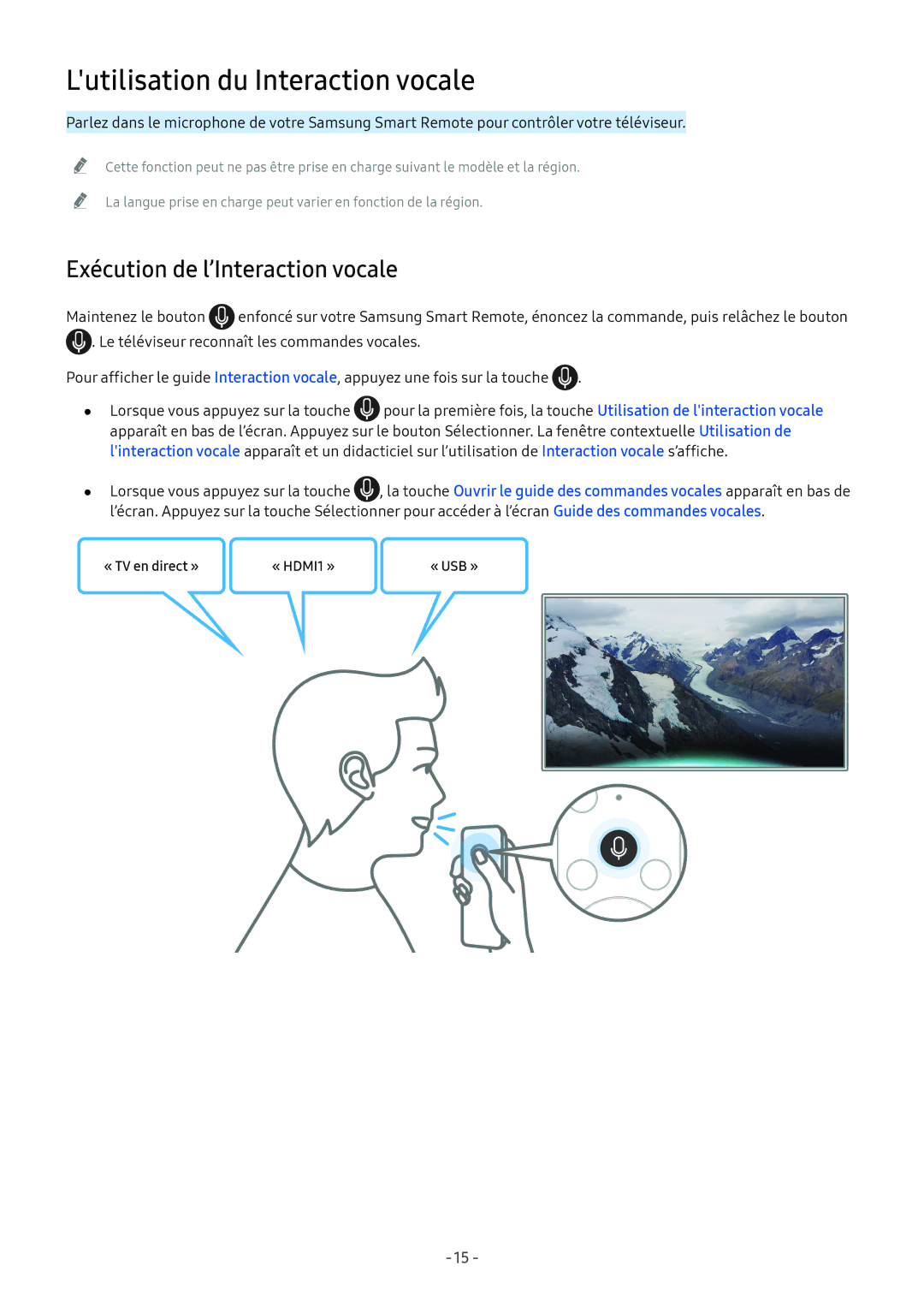 Samsung UE55NU7175UXXC, QE55Q8CNATXXC, UE49NU7105KXXC Lutilisation du Interaction vocale, Exécution de l’Interaction vocale 