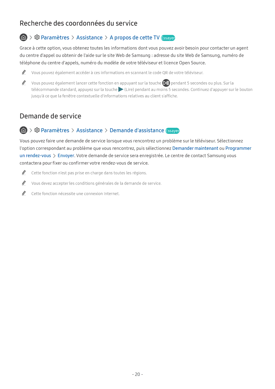 Samsung UE49NU7175UXXC, QE55Q8CNATXXC, UE49NU7105KXXC manual Recherche des coordonnées du service, Demande de service 