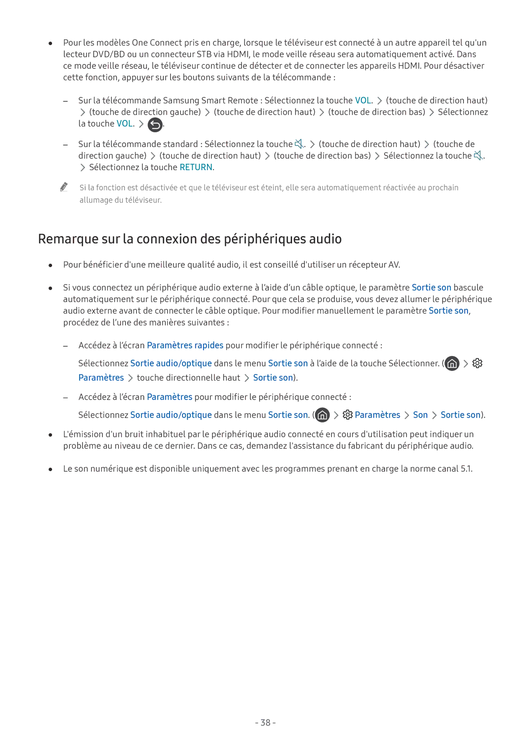 Samsung UE75NU7175UXXC, QE55Q8CNATXXC, UE49NU7105KXXC, UE55NU8005TXXC manual Remarque sur la connexion des périphériques audio 