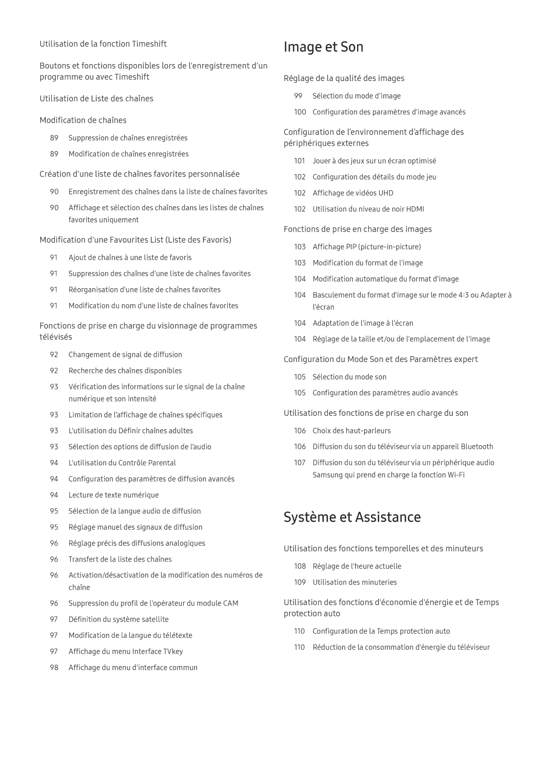 Samsung QE65Q6FAMTXXC, QE55Q8CNATXXC, UE49NU7105KXXC, UE55NU8005TXXC, UE49NU8005TXXC manual Image et Son, Système et Assistance 