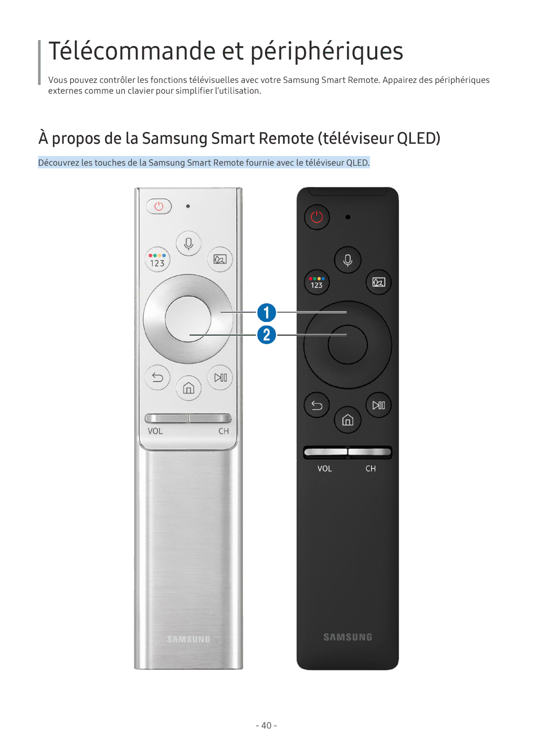 Samsung UE55NU7175UXXC, QE55Q8CNATXXC Télécommande et périphériques, Propos de la Samsung Smart Remote téléviseur Qled 