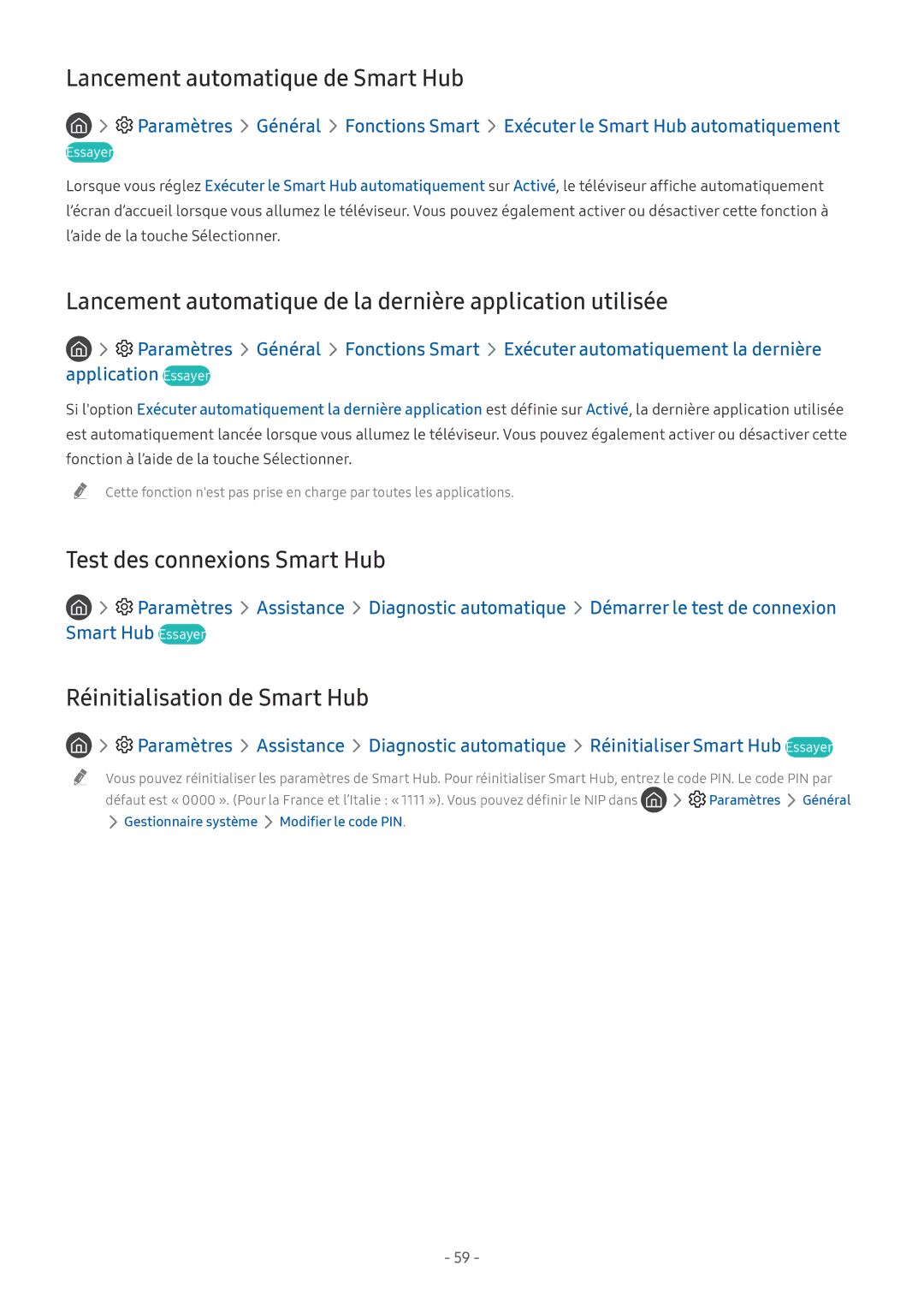 Samsung UE55NU7105KXXC manual Lancement automatique de Smart Hub, Lancement automatique de la dernière application utilisée 