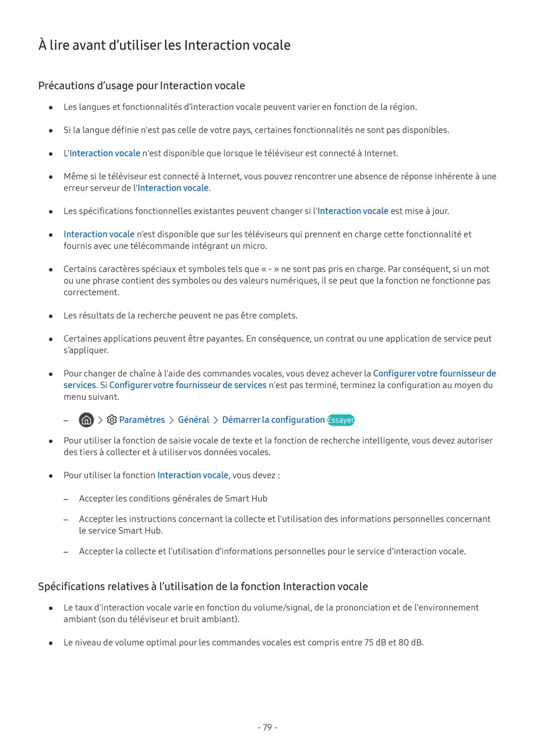 Samsung QE65Q6FAMTXXC, QE55Q8CNATXXC, UE49NU7105KXXC, UE55NU8005TXXC manual Lire avant d’utiliser les Interaction vocale 
