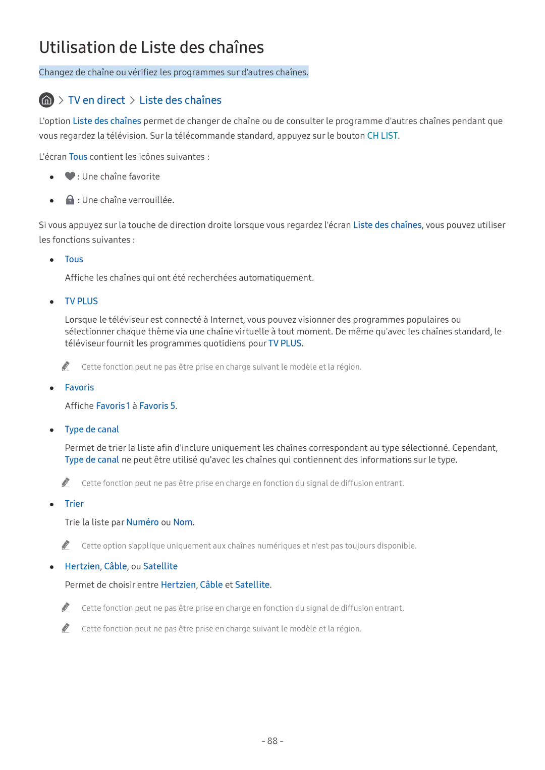 Samsung UE75NU7175UXXC, QE55Q8CNATXXC, UE49NU7105KXXC manual Utilisation de Liste des chaînes, TV en direct Liste des chaînes 