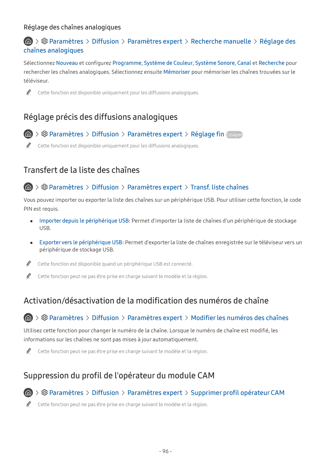 Samsung QE65Q7FNATXXC, QE55Q8CNATXXC manual Réglage précis des diffusions analogiques, Transfert de la liste des chaînes 