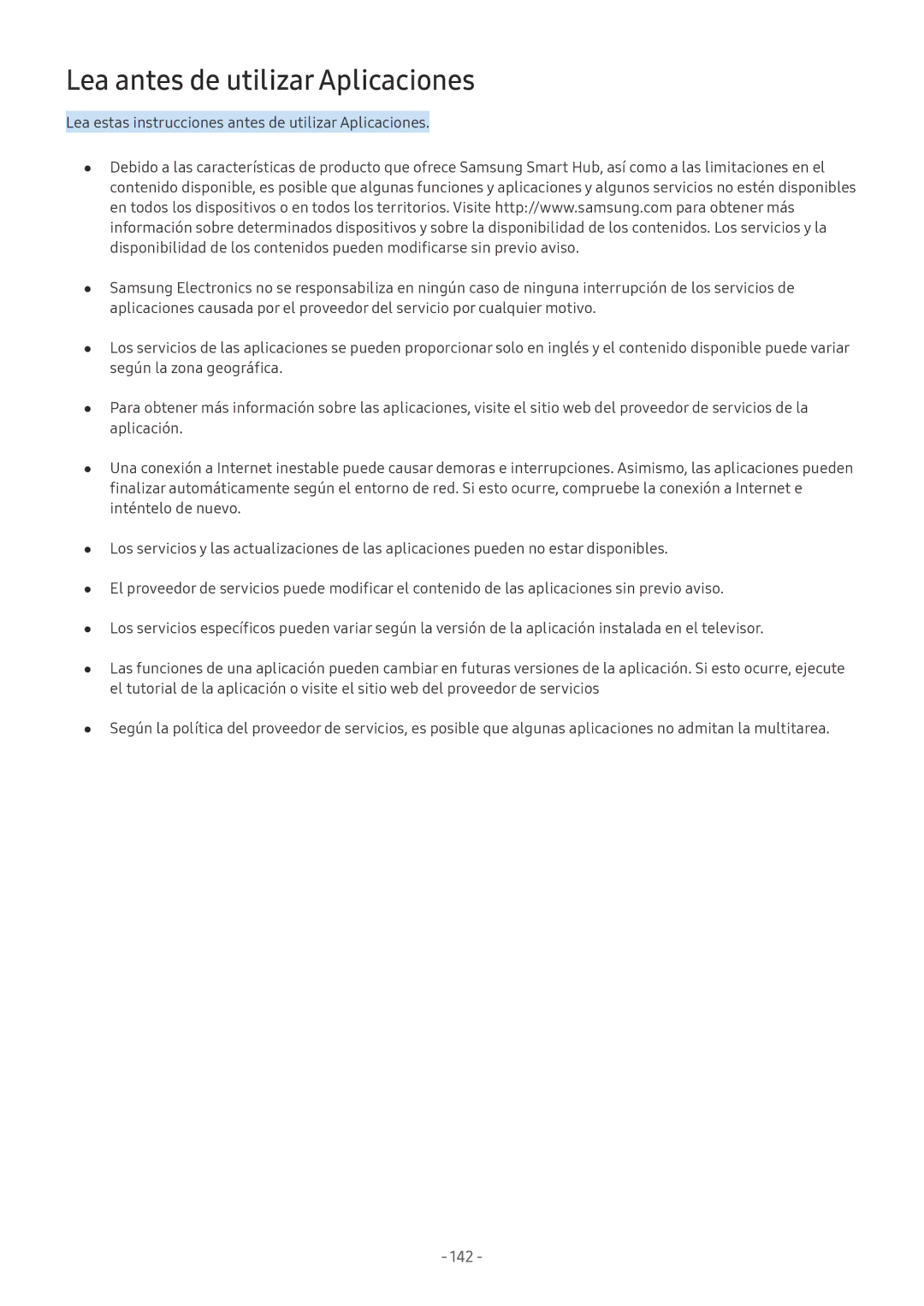 Samsung QE75Q9FNATXXC, QE55Q8CNATXXC, UE49NU7105KXXC, UE55NU8005TXXC, UE49NU8005TXXC Lea antes de utilizar Aplicaciones, 142 