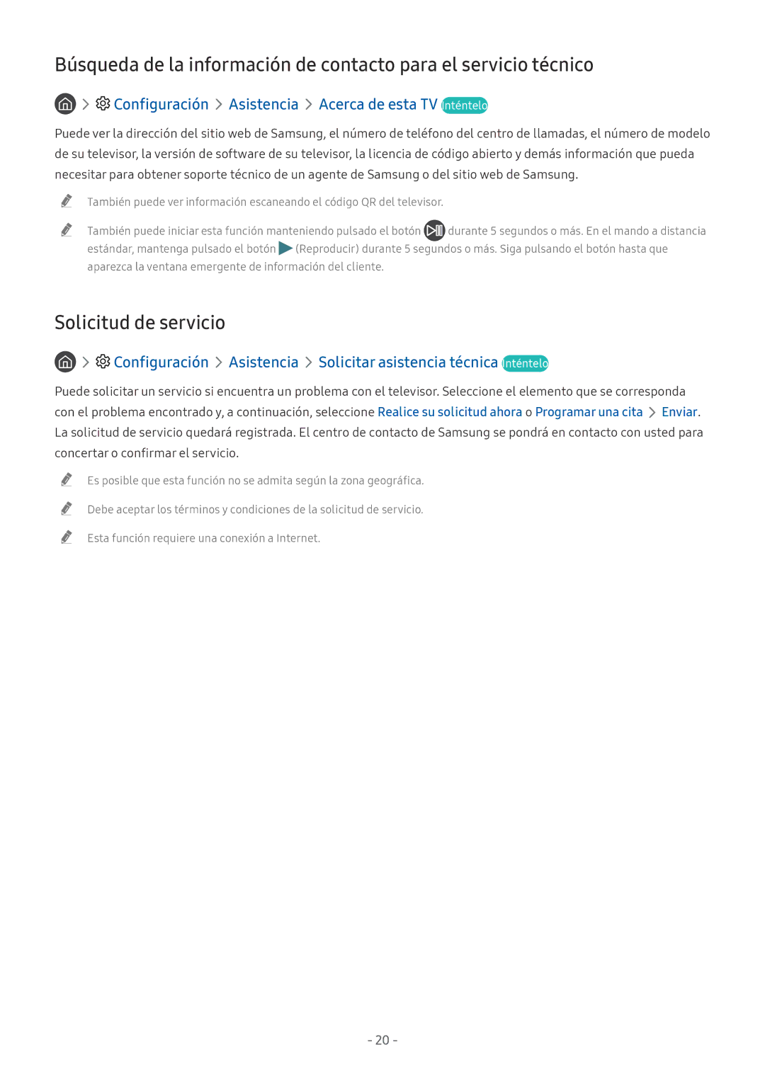 Samsung UE55NU8505TXXC, QE55Q8CNATXXC manual Solicitud de servicio, Configuración Asistencia Acerca de esta TV Inténtelo 