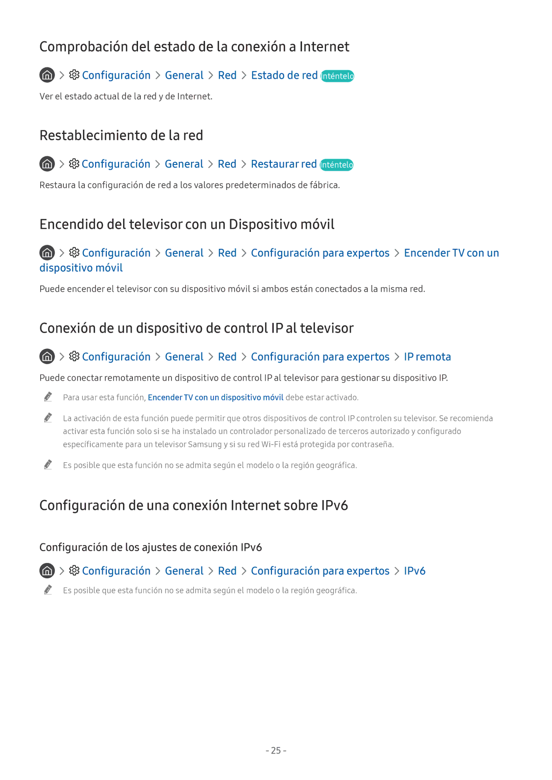 Samsung UE55NU8075TXXC, QE55Q8CNATXXC manual Comprobación del estado de la conexión a Internet, Restablecimiento de la red 