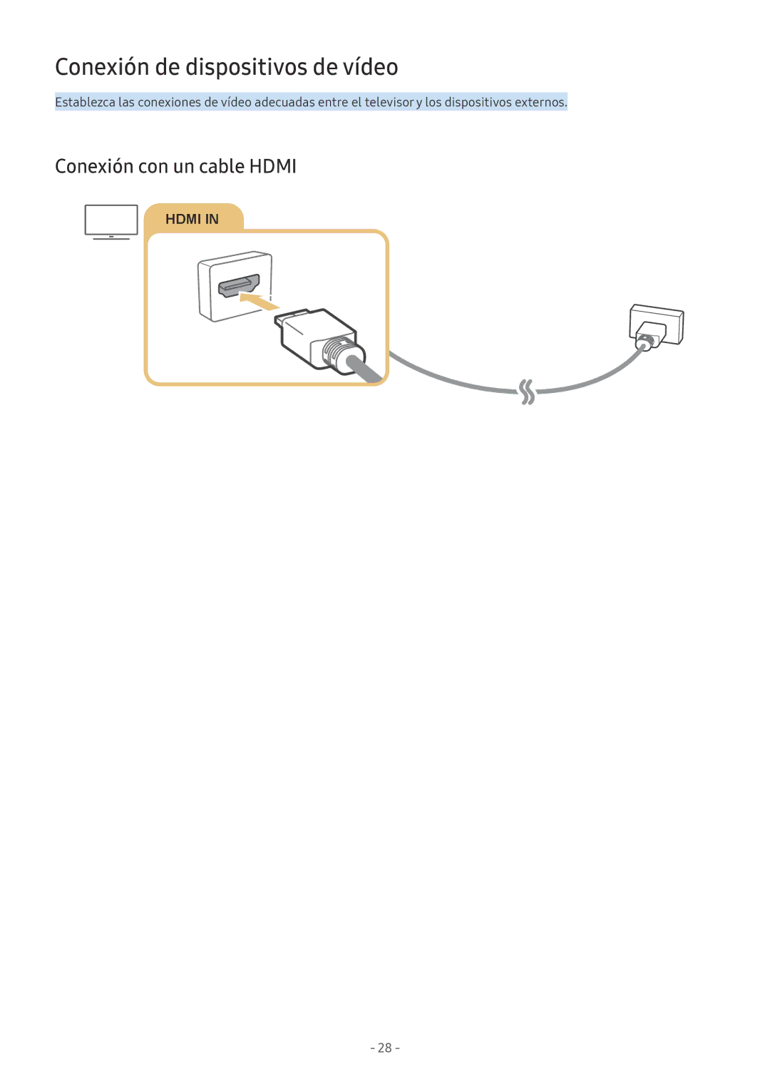 Samsung UE55NU8005TXXC, QE55Q8CNATXXC, UE49NU7105KXXC manual Conexión de dispositivos de vídeo, Conexión con un cable Hdmi 