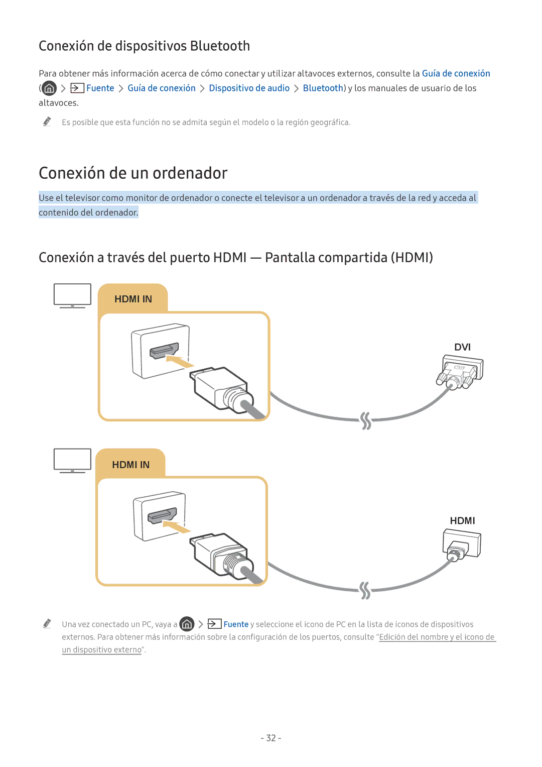 Samsung UE55NU7105KXXC, QE55Q8CNATXXC, UE49NU7105KXXC manual Conexión de un ordenador, Conexión de dispositivos Bluetooth 