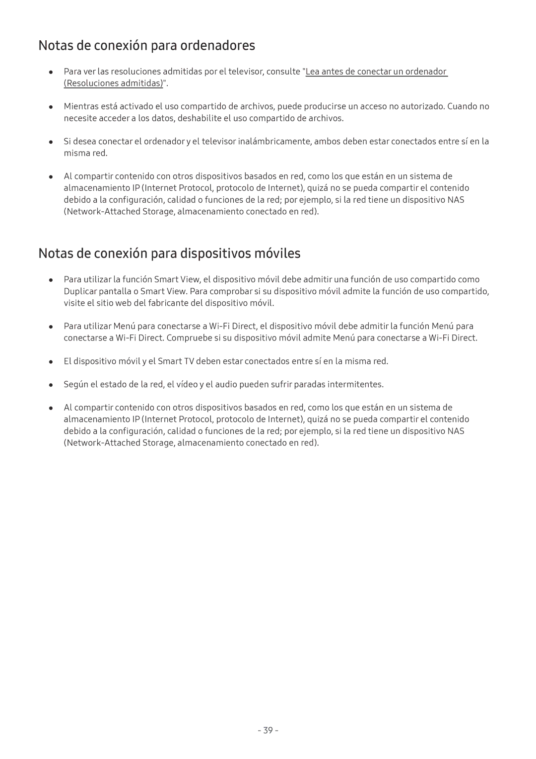 Samsung QE55Q9FNATXXC, QE55Q8CNATXXC manual Notas de conexión para ordenadores, Notas de conexión para dispositivos móviles 