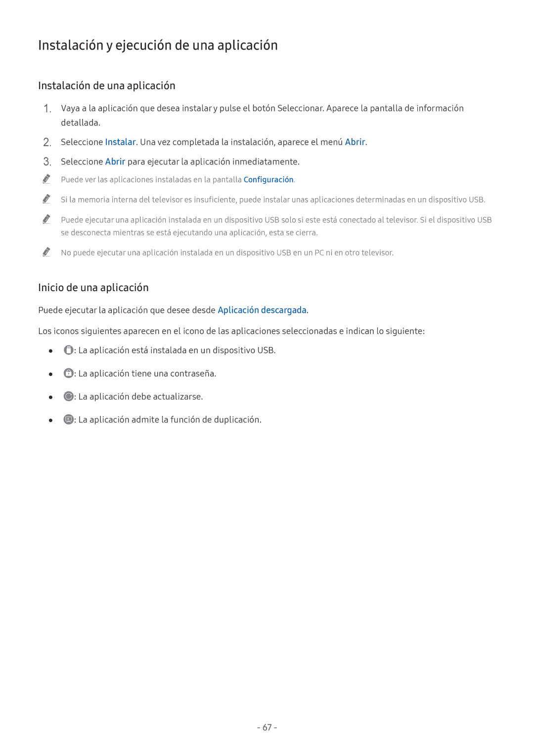 Samsung UE65NU7405UXXC Instalación y ejecución de una aplicación, Instalación de una aplicación, Inicio de una aplicación 