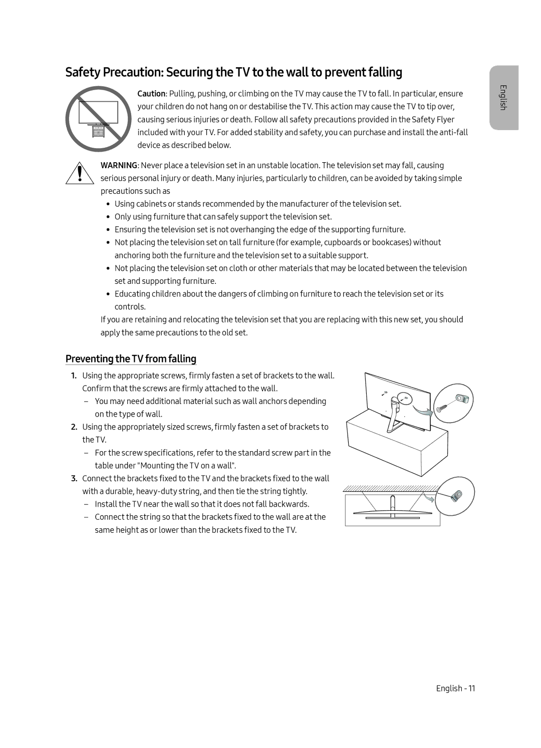 Samsung QE65Q8FAMTXXH, QE55Q8FAMTXZG, QE55Q8FAMTXXC, QE65Q8FAMTXZT, QE55Q8FAMTXZT manual Preventing the TV from falling 