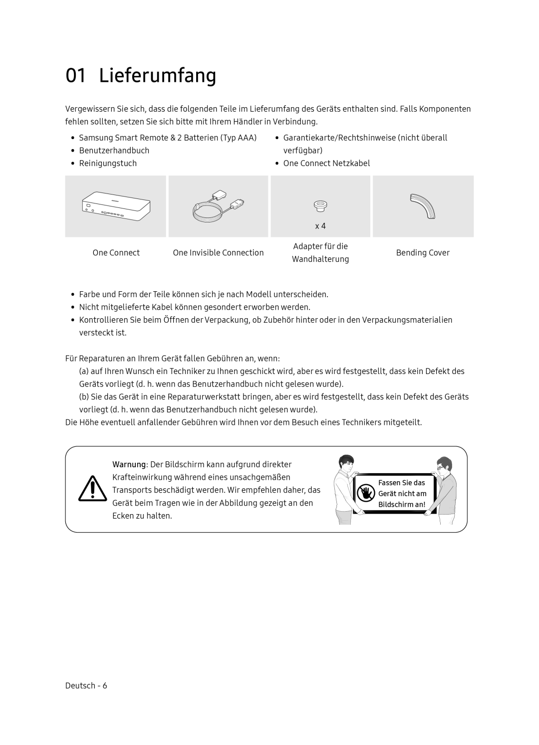 Samsung QE55Q9FNATXXH, QE65Q9FNATXXH manual Lieferumfang 