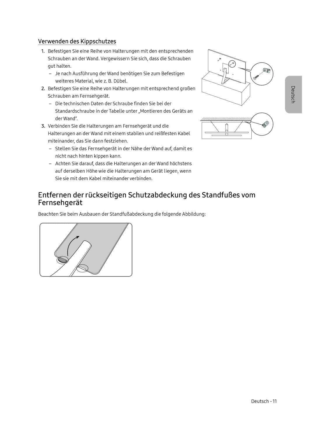 Samsung QE65Q9FNATXXH, QE55Q9FNATXXH manual Verwenden des Kippschutzes 