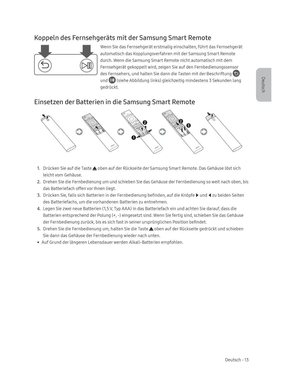 Samsung QE65Q9FNATXXH, QE55Q9FNATXXH manual Koppeln des Fernsehgeräts mit der Samsung Smart Remote 