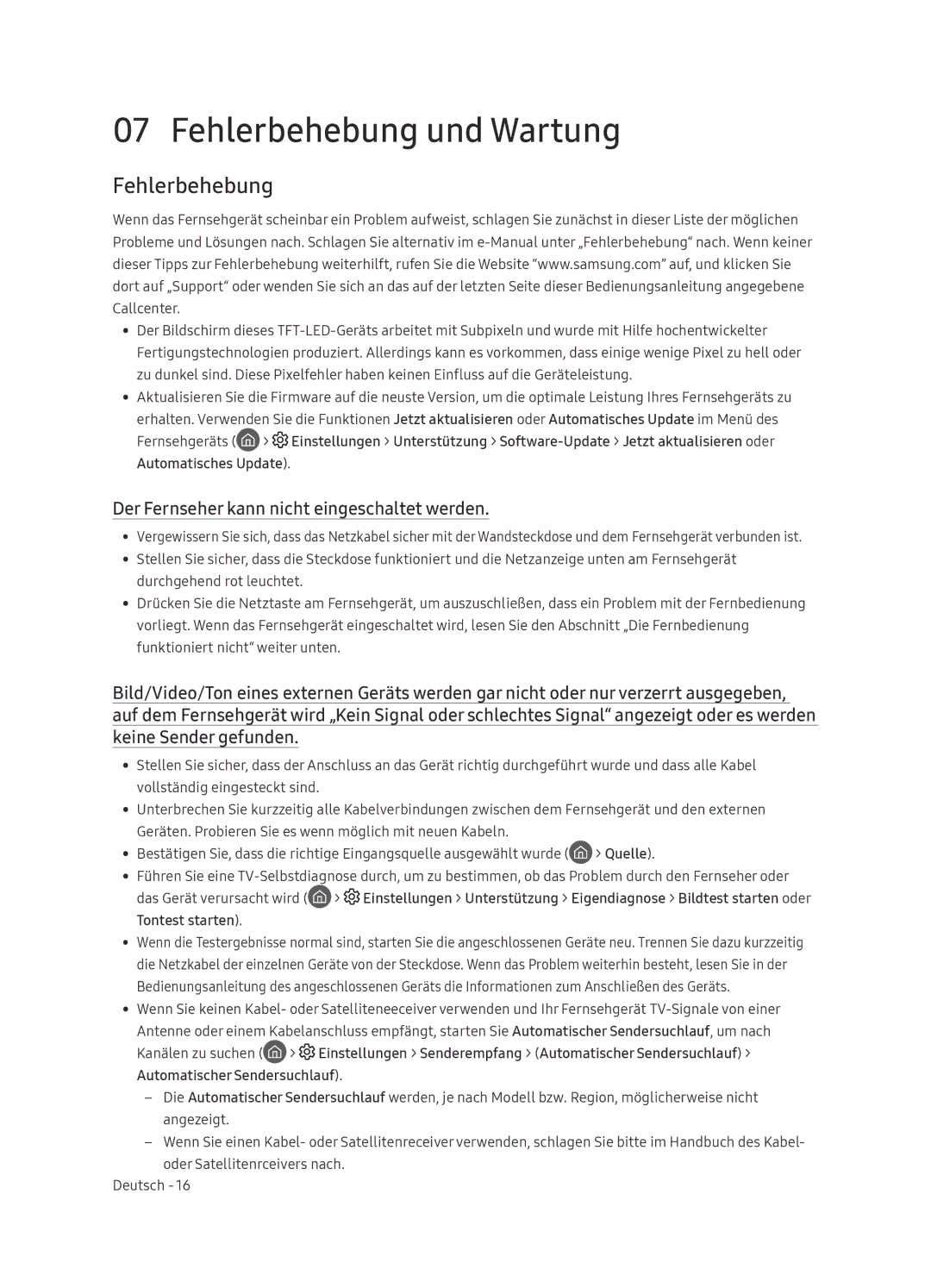 Samsung QE55Q9FNATXXH, QE65Q9FNATXXH manual Fehlerbehebung und Wartung, Der Fernseher kann nicht eingeschaltet werden 