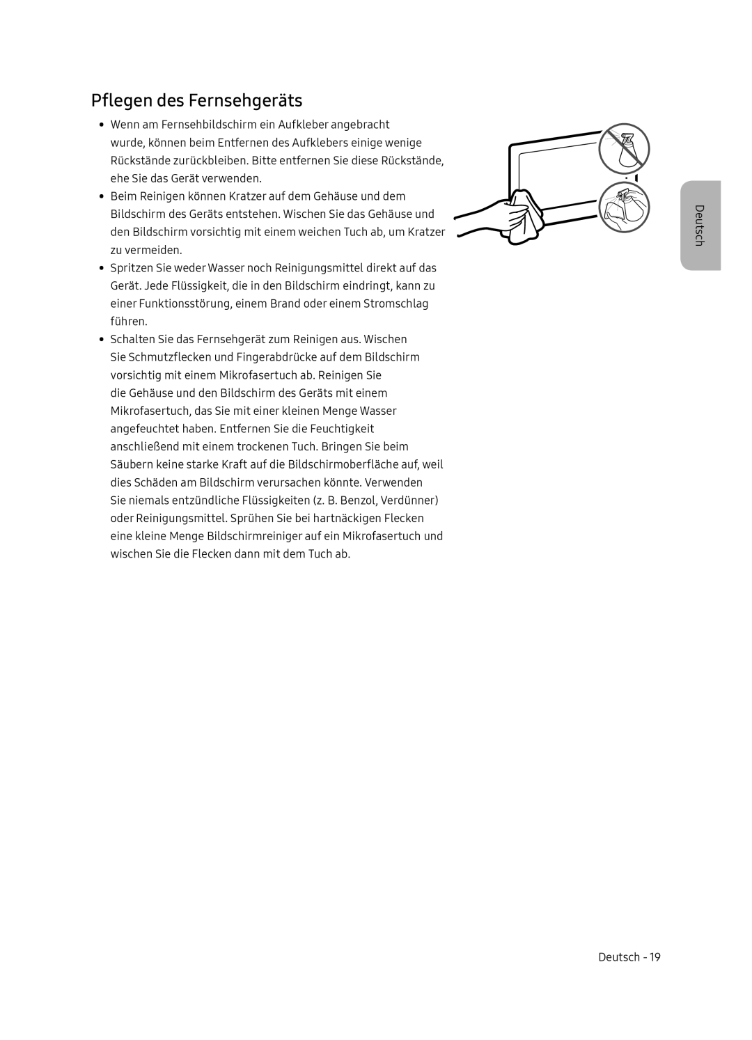 Samsung QE65Q9FNATXXH, QE55Q9FNATXXH manual Pflegen des Fernsehgeräts 