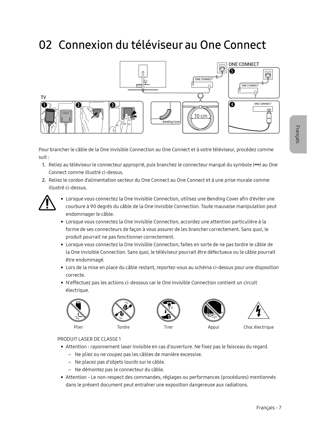 Samsung QE65Q9FNATXXH, QE55Q9FNATXXH manual Connexion du téléviseur au One Connect, Produit Laser DE Classe 