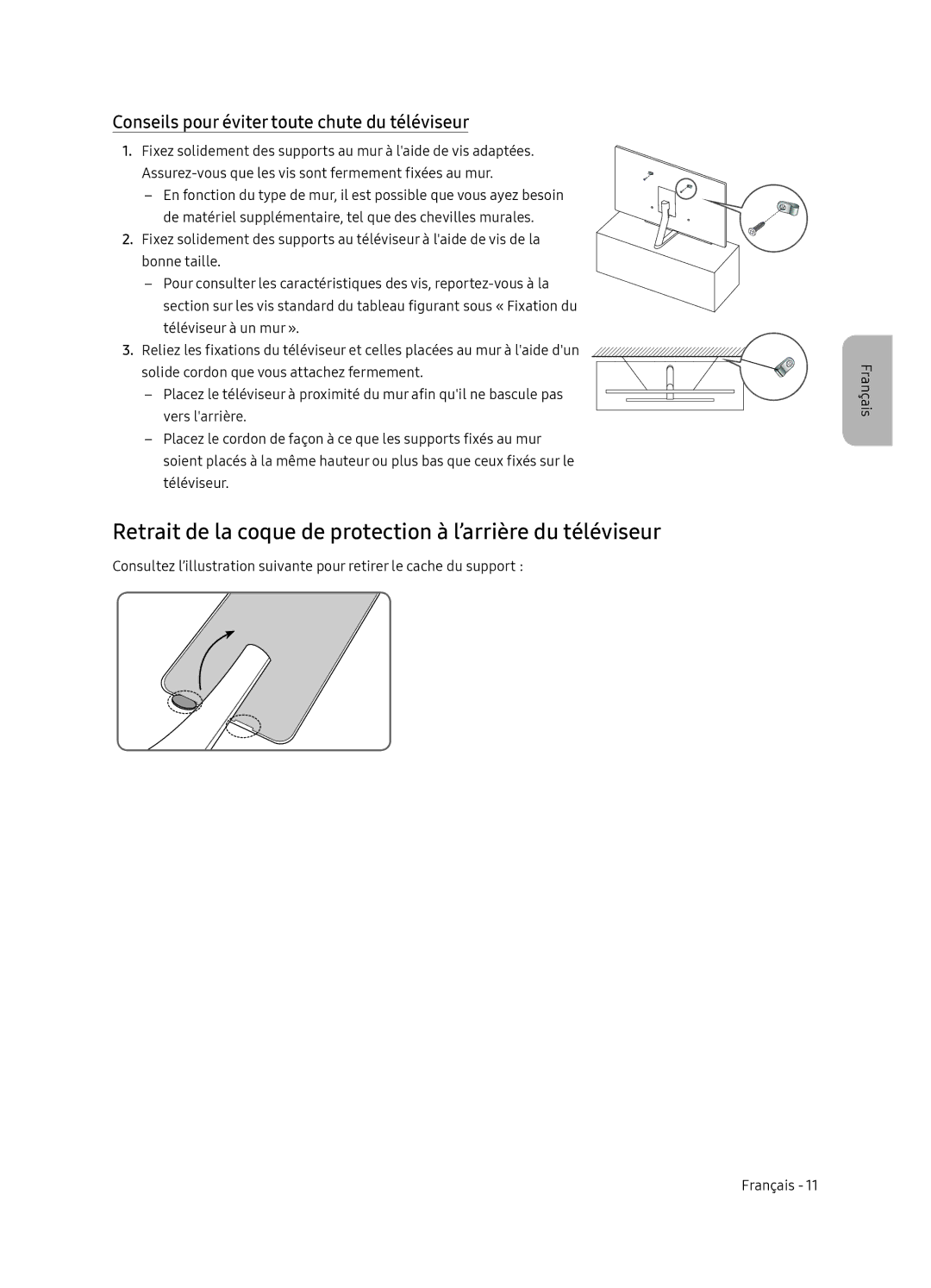 Samsung QE65Q9FNATXXH, QE55Q9FNATXXH manual Retrait de la coque de protection à l’arrière du téléviseur 