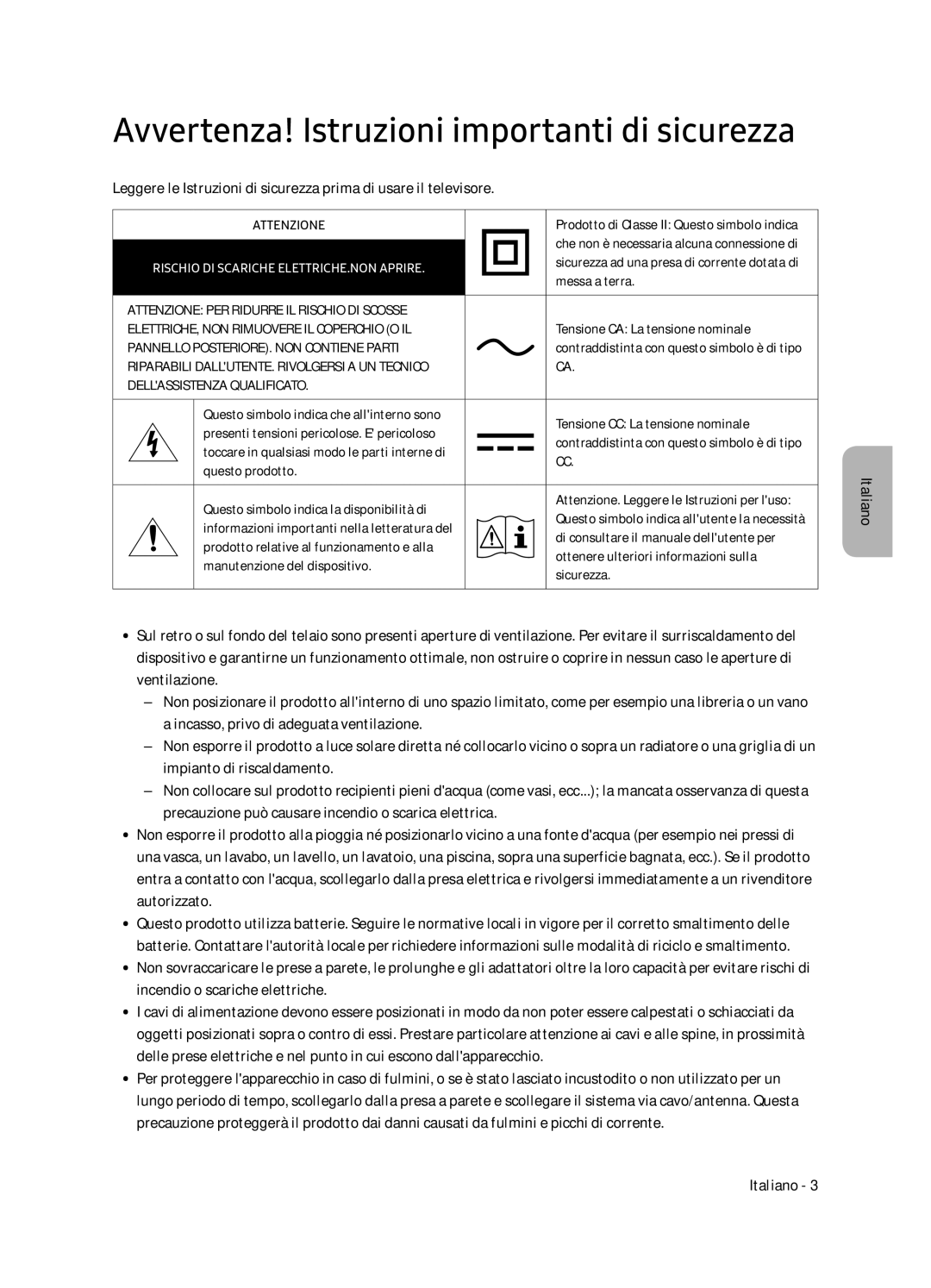 Samsung QE65Q9FNATXXH, QE55Q9FNATXXH manual Avvertenza! Istruzioni importanti di sicurezza 