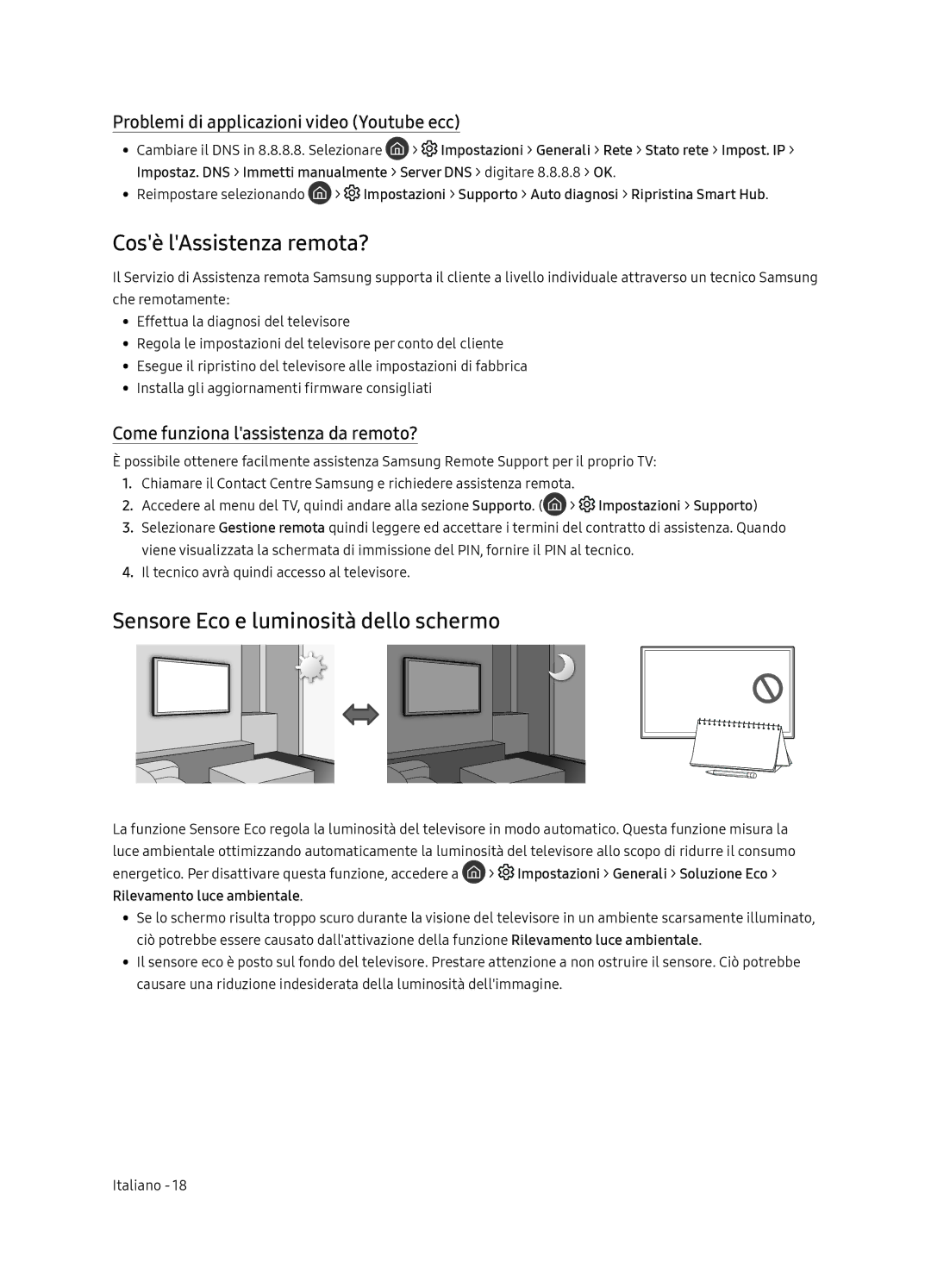 Samsung QE55Q9FNATXXH, QE65Q9FNATXXH manual Cosè lAssistenza remota?, Sensore Eco e luminosità dello schermo 