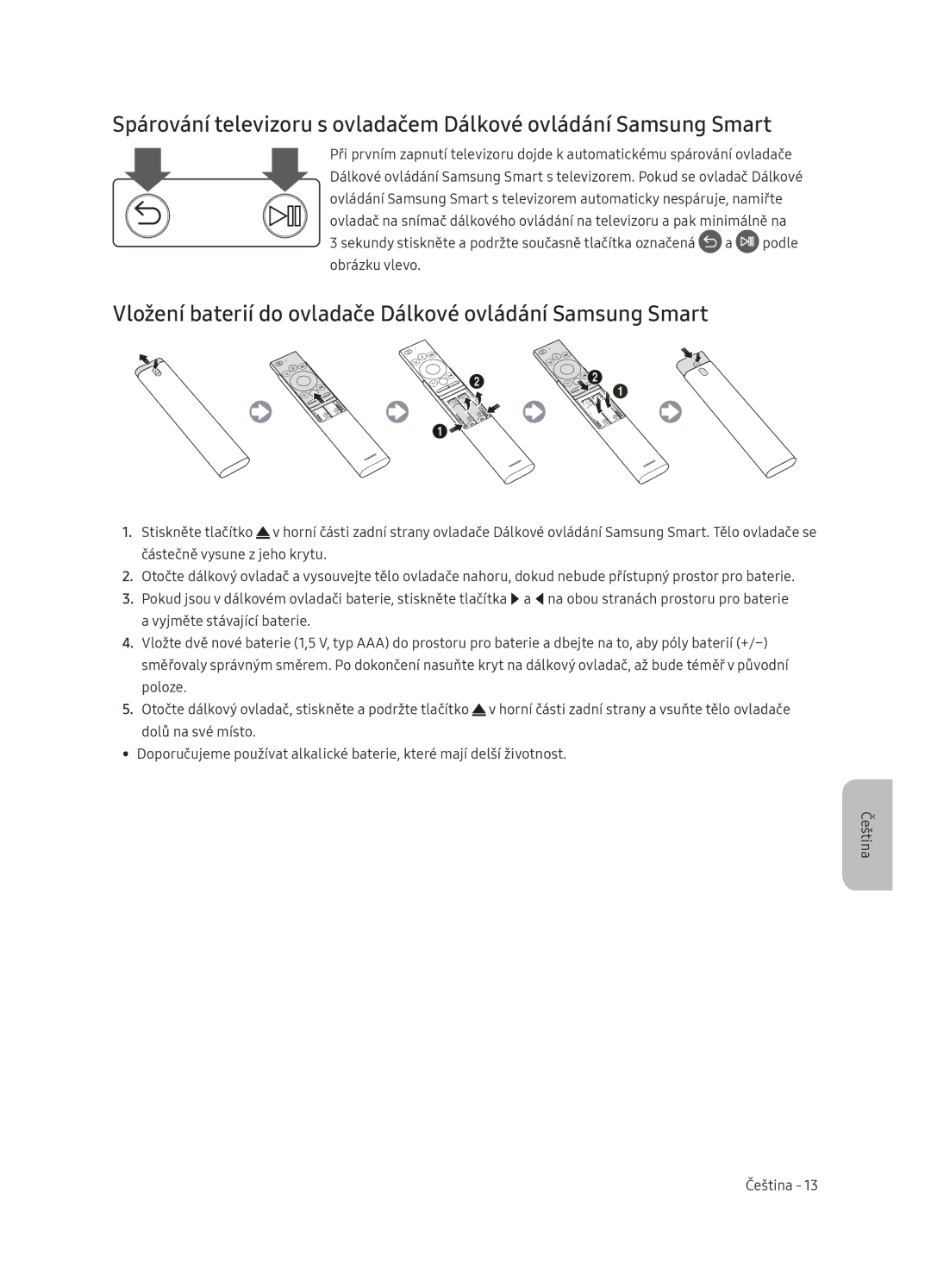 Samsung QE75Q9FNATXXH, QE55Q9FNATXXH, QE65Q9FNATXXH manual Vložení baterií do ovladače Dálkové ovládání Samsung Smart 