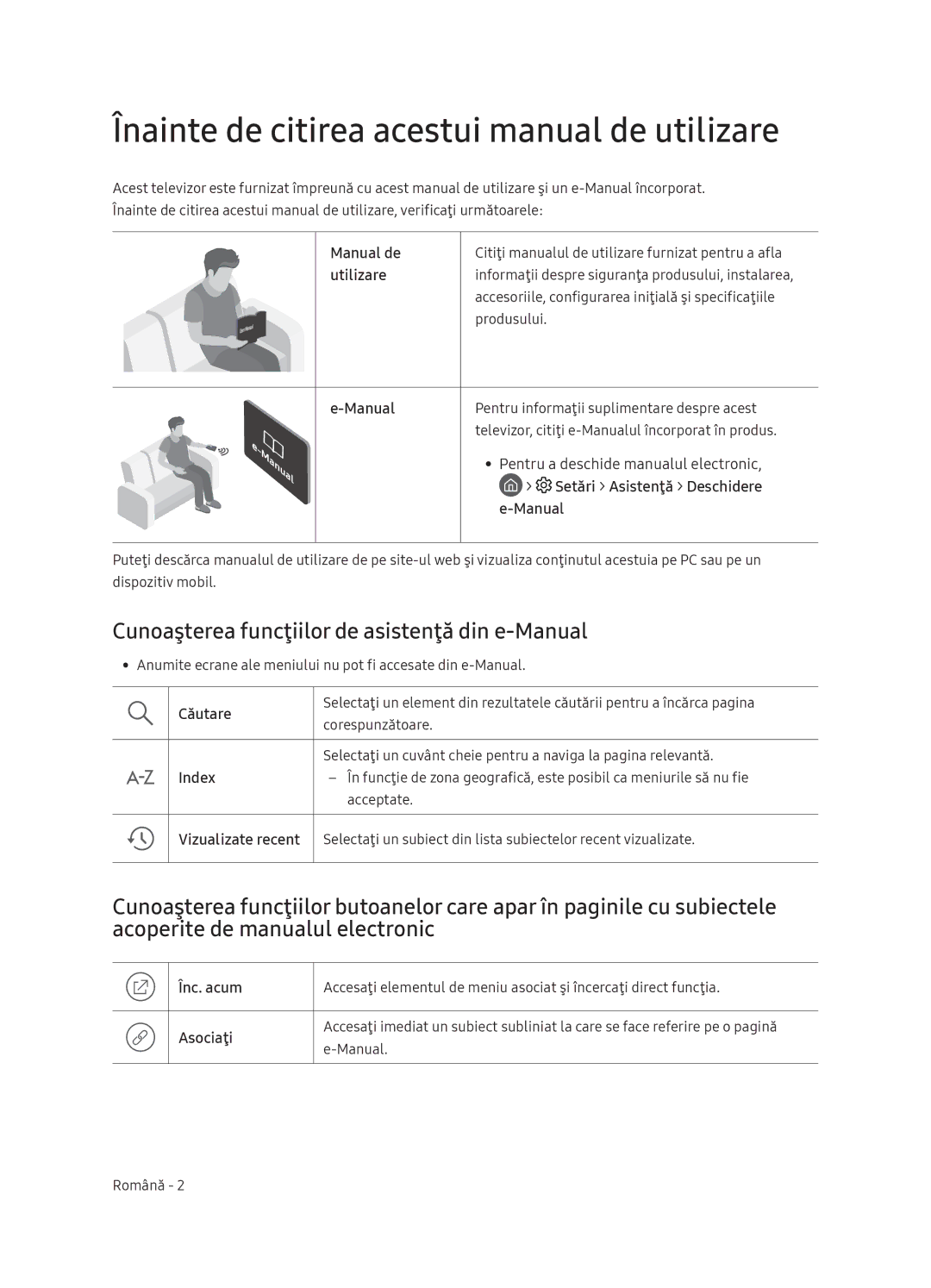 Samsung QE75Q9FNATXXH Înainte de citirea acestui manual de utilizare, Cunoaşterea funcţiilor de asistenţă din e-Manual 