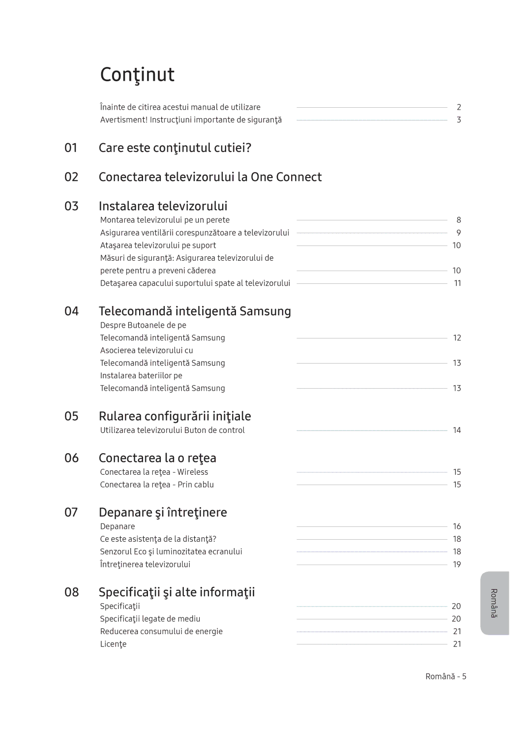 Samsung QE75Q9FNATXXH, QE55Q9FNATXXH, QE65Q9FNATXXH manual Conţinut 