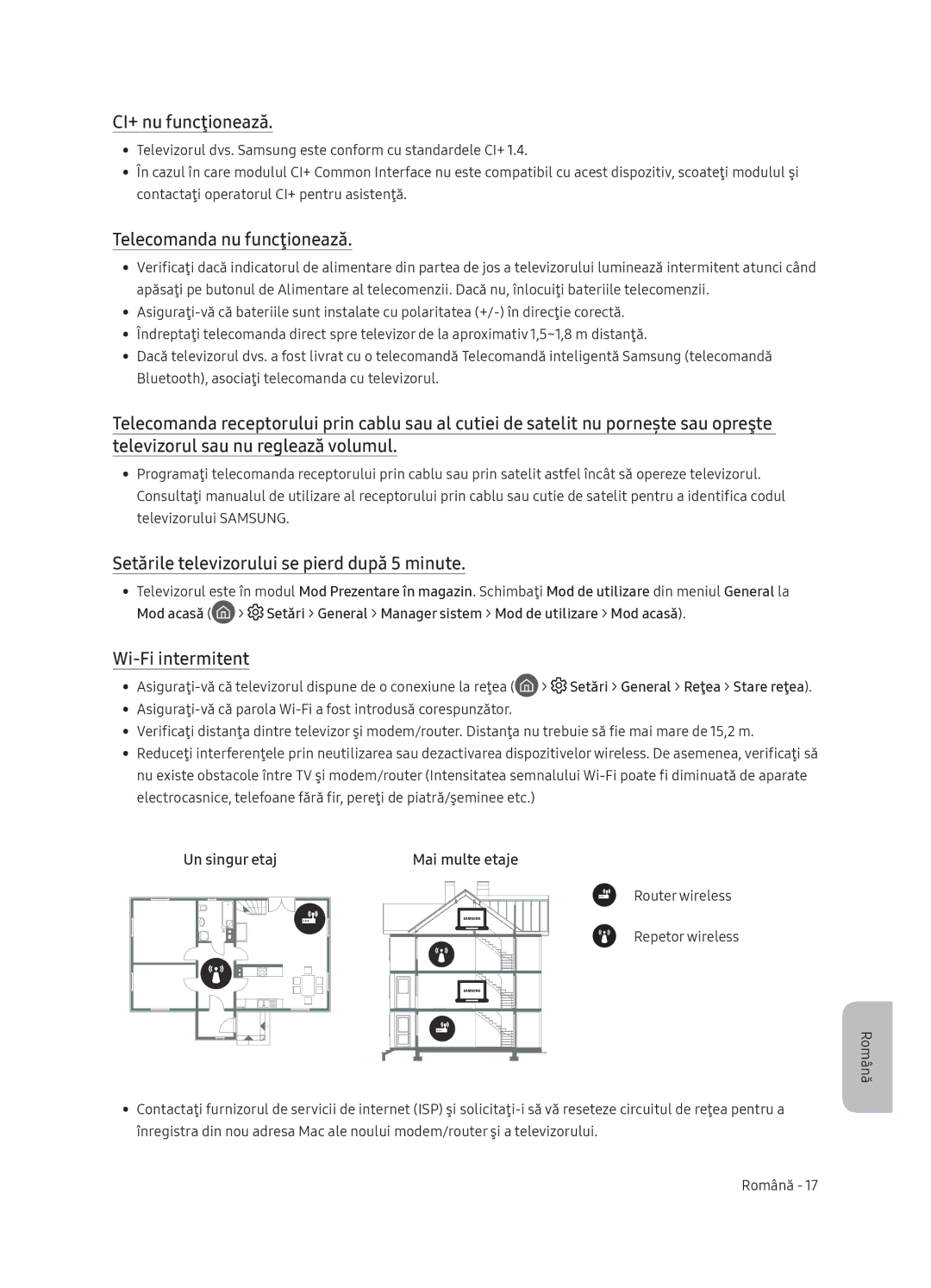 Samsung QE75Q9FNATXXH CI+ nu funcţionează, Telecomanda nu funcţionează, Setările televizorului se pierd după 5 minute 