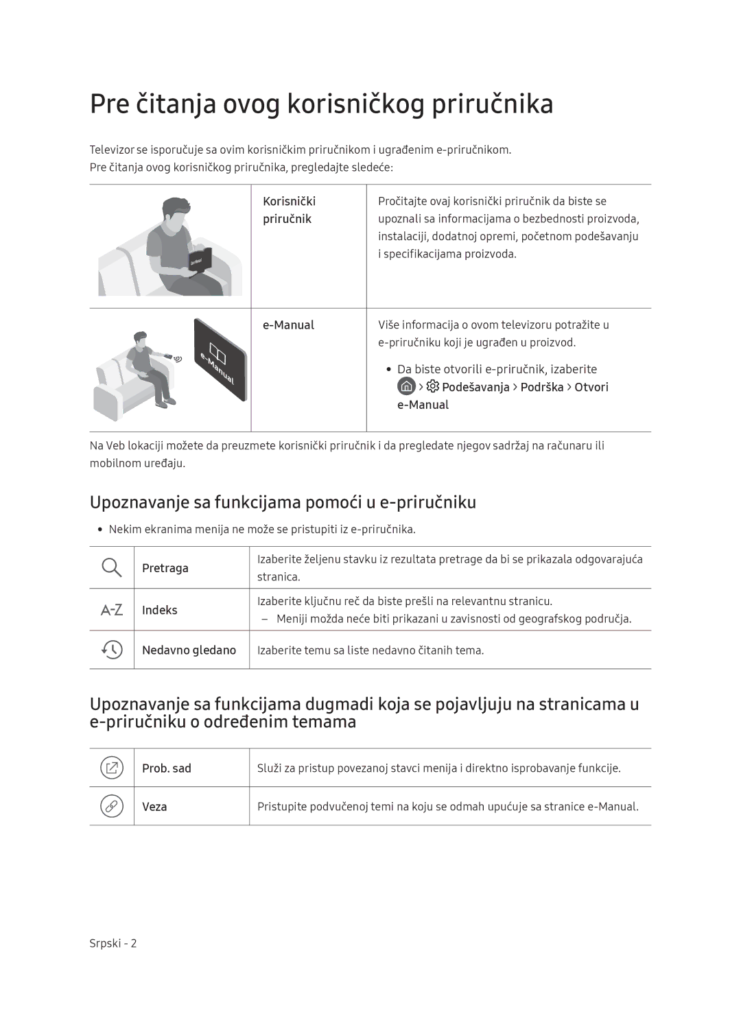 Samsung QE65Q9FNATXXH Pre čitanja ovog korisničkog priručnika, Upoznavanje sa funkcijama pomoći u e-priručniku, Pretraga 