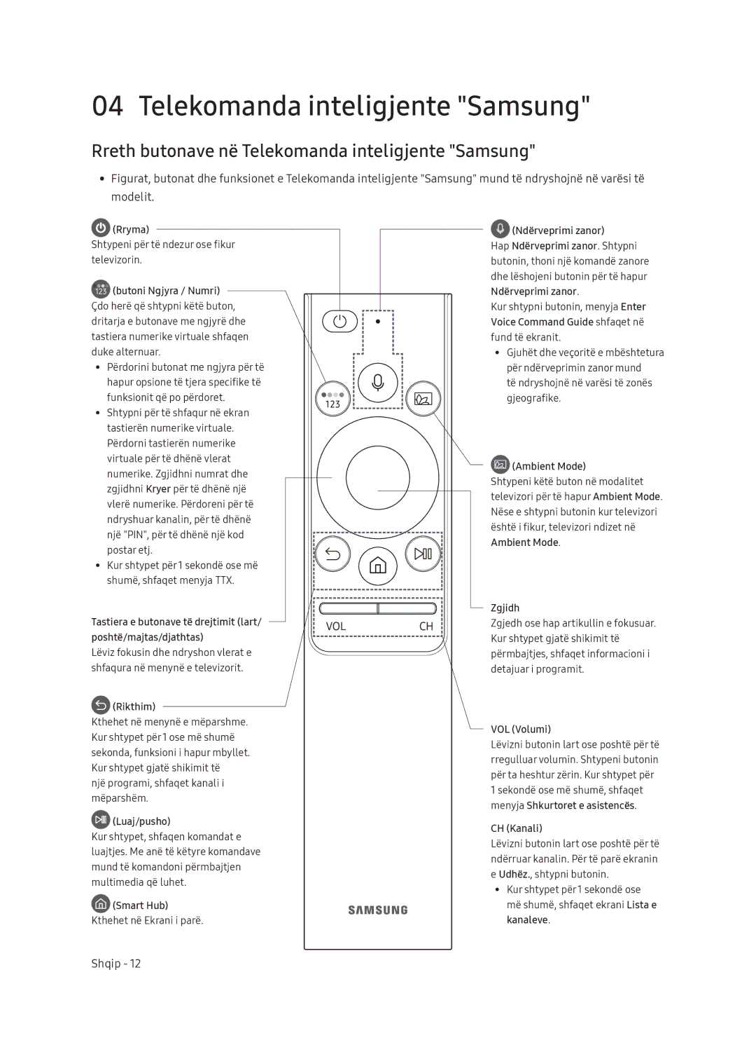 Samsung QE75Q9FNATXXH, QE55Q9FNATXXH, QE65Q9FNATXXH manual Rreth butonave në Telekomanda inteligjente Samsung 