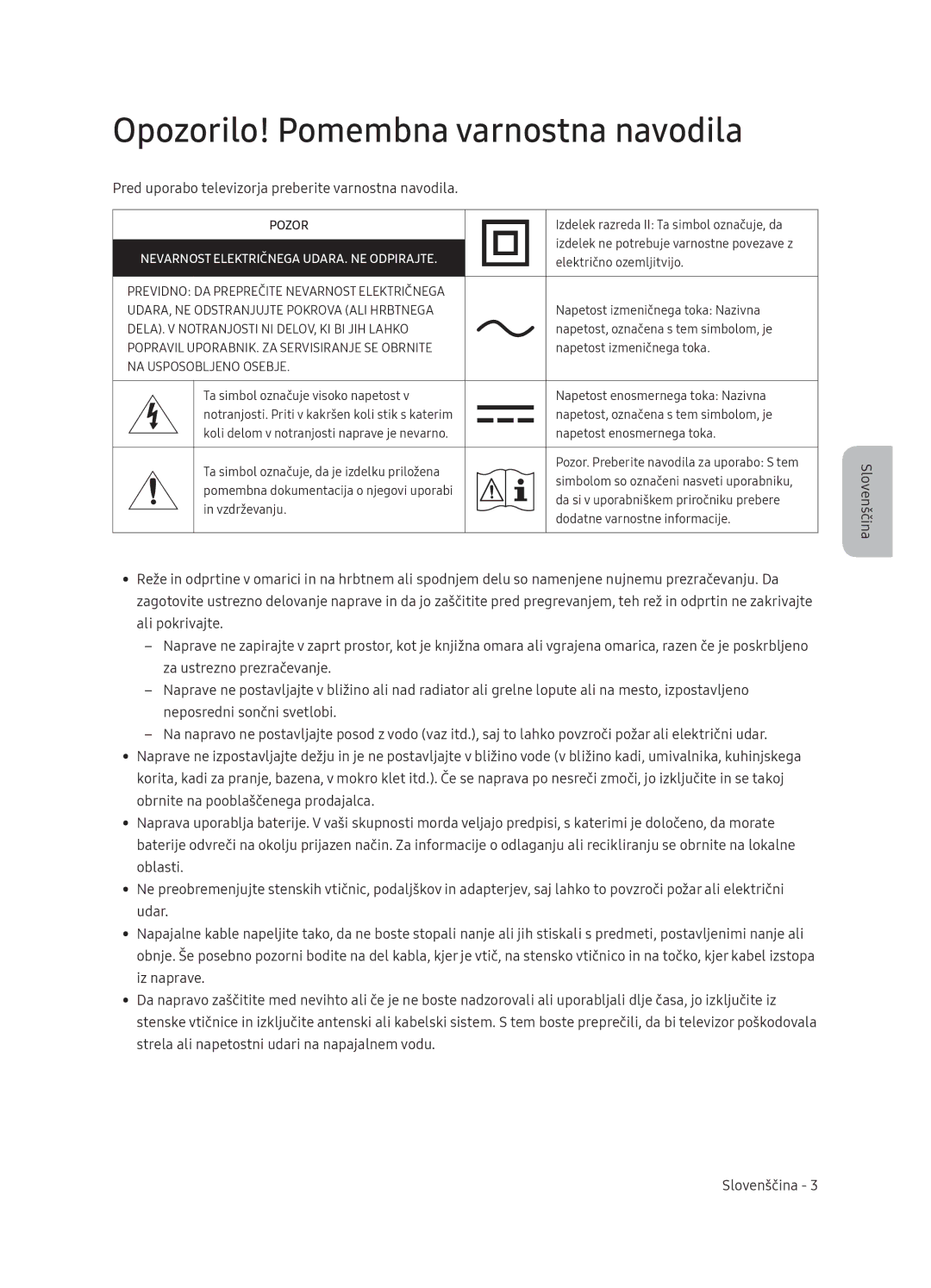 Samsung QE55Q9FNATXXH manual Opozorilo! Pomembna varnostna navodila, Pred uporabo televizorja preberite varnostna navodila 