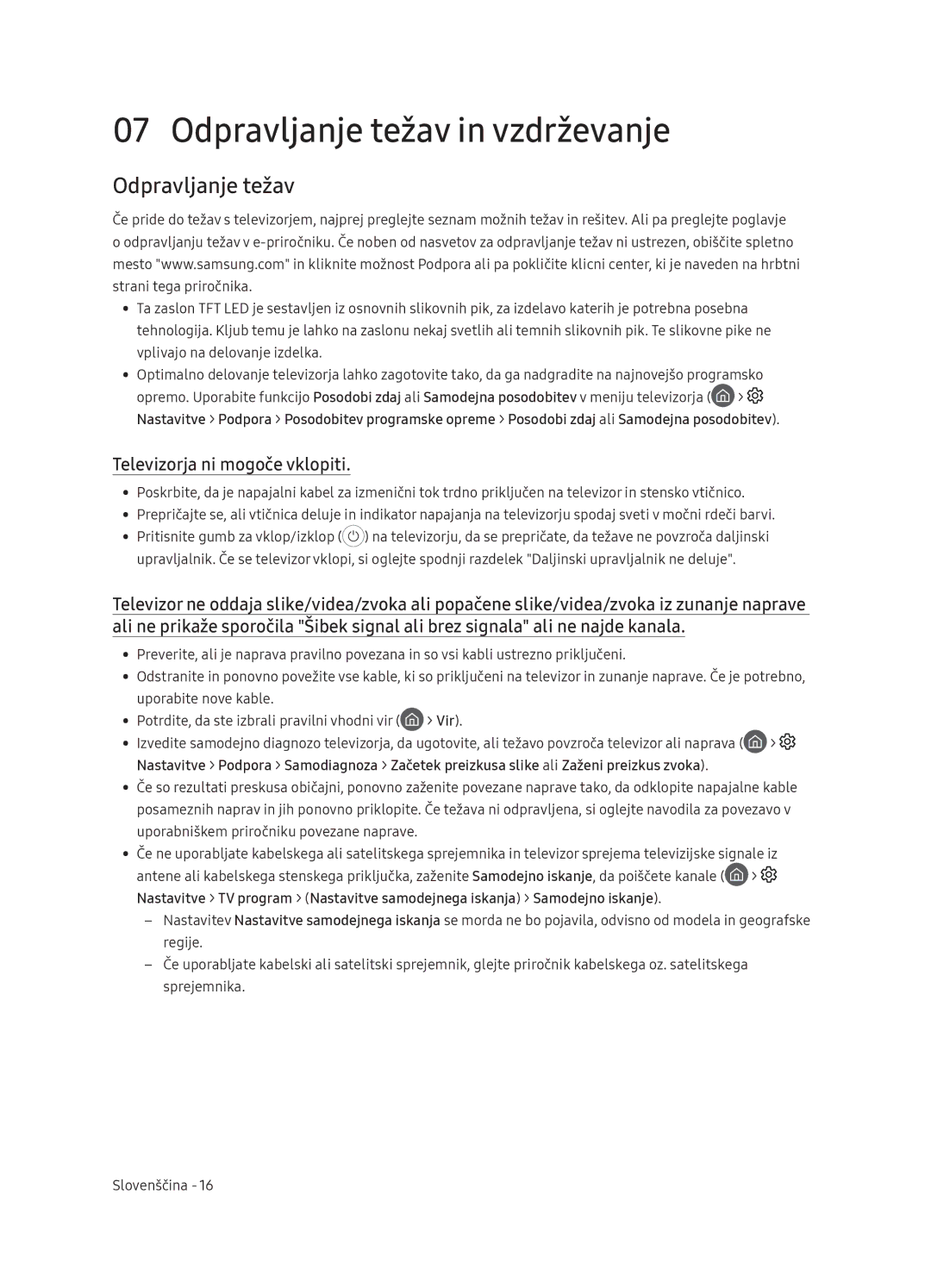 Samsung QE75Q9FNATXXH, QE55Q9FNATXXH, QE65Q9FNATXXH manual Odpravljanje težav in vzdrževanje, Televizorja ni mogoče vklopiti 