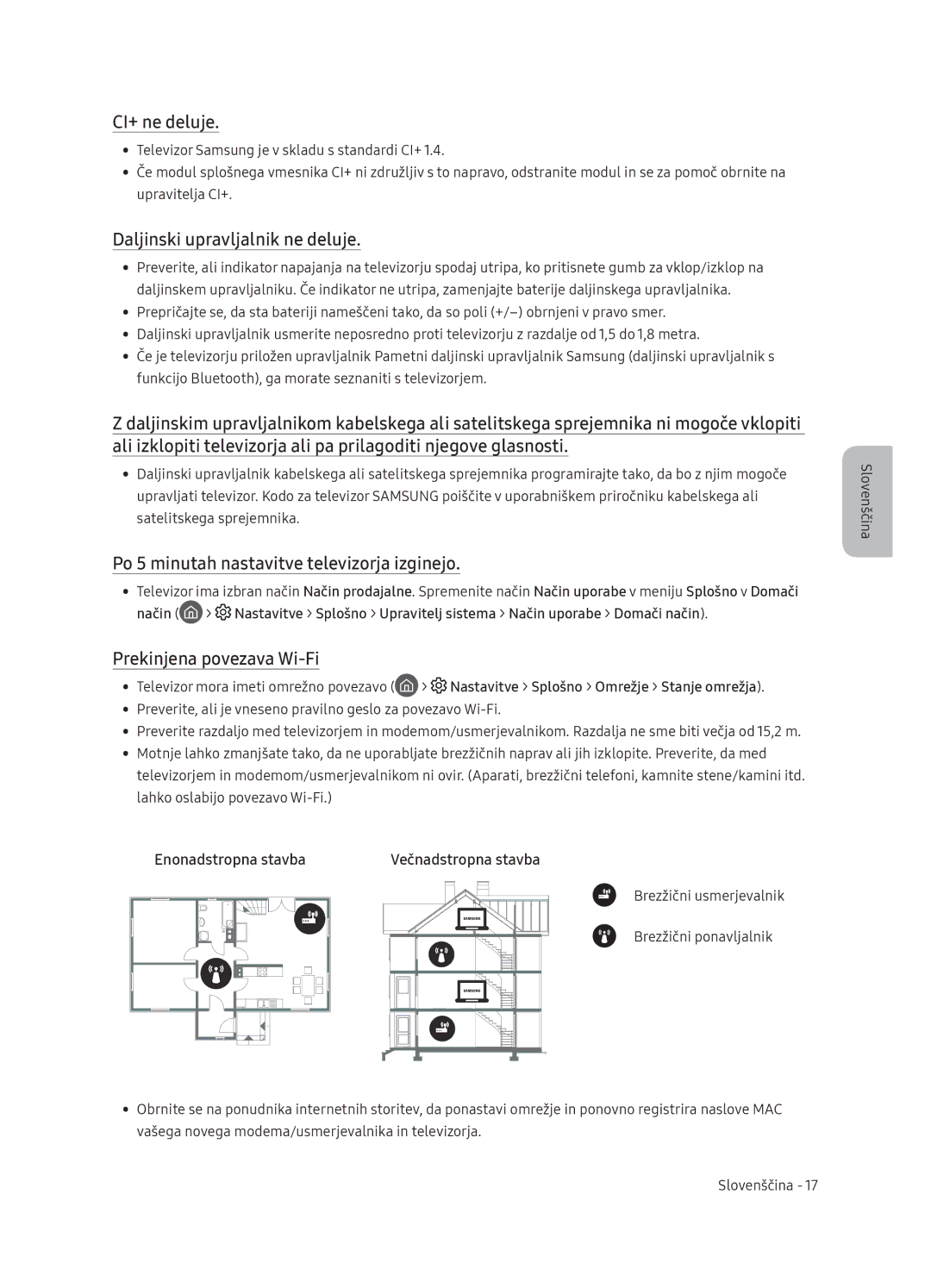 Samsung QE65Q9FNATXXH manual CI+ ne deluje, Daljinski upravljalnik ne deluje, Po 5 minutah nastavitve televizorja izginejo 