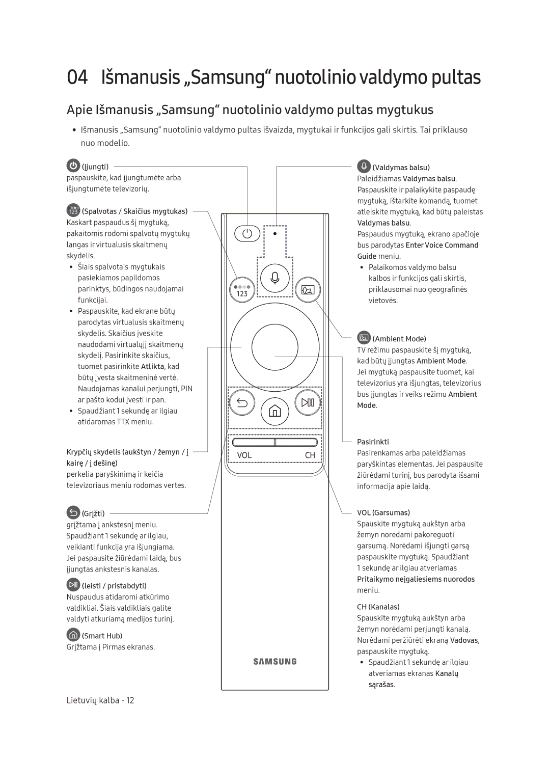 Samsung QE65Q9FNATXXH, QE55Q9FNATXXH, QE75Q9FNATXXH manual Apie Išmanusis „Samsung nuotolinio valdymo pultas mygtukus 