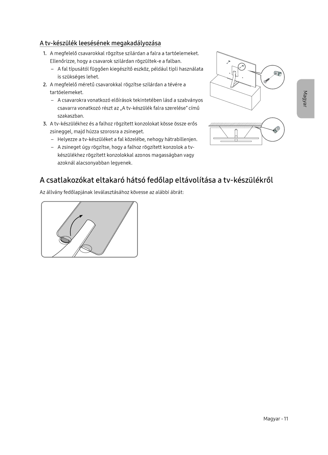 Samsung QE55Q9FNATXXH, QE75Q9FNATXXH, QE65Q9FNATXXH manual Tv-készülék leesésének megakadályozása 