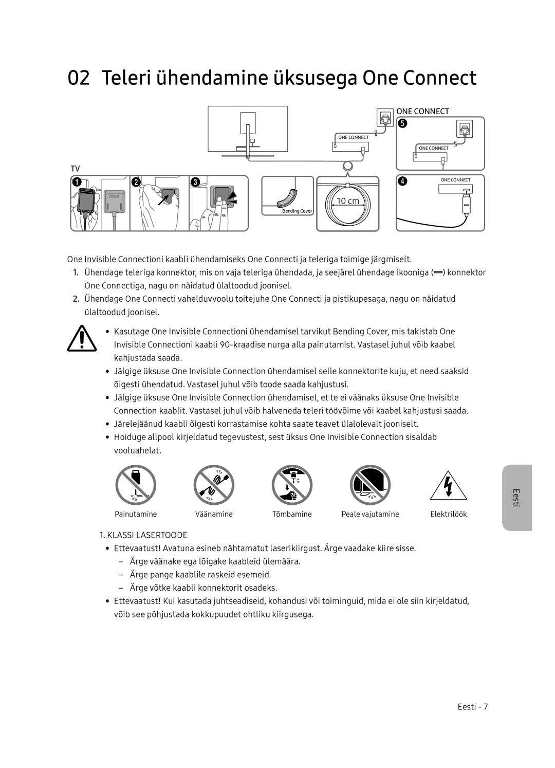 Samsung QE75Q9FNATXXH, QE55Q9FNATXXH, QE65Q9FNATXXH manual Teleri ühendamine üksusega One Connect, Klassi Lasertoode 